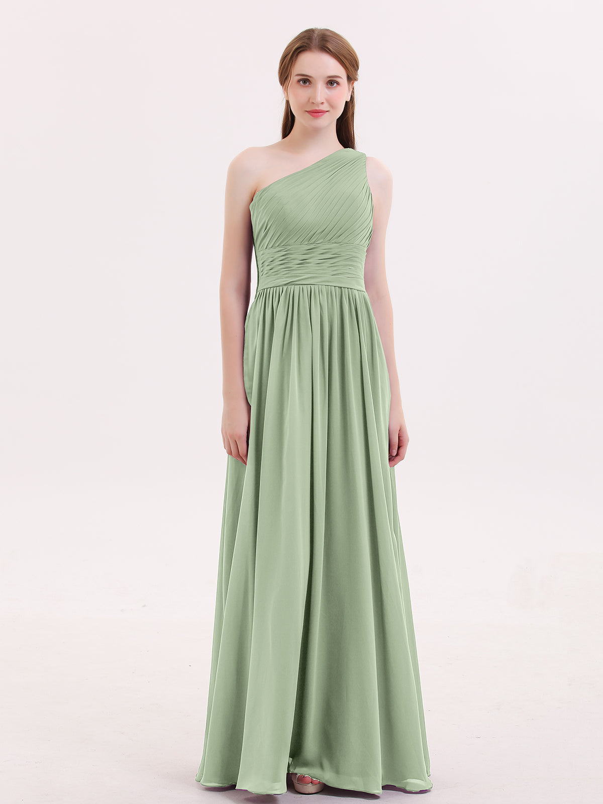 BABARONI One Shoulder Chiffon Long Bridemaid Dresses-Dusty Sage Plus size, Dusty Sage / US18
