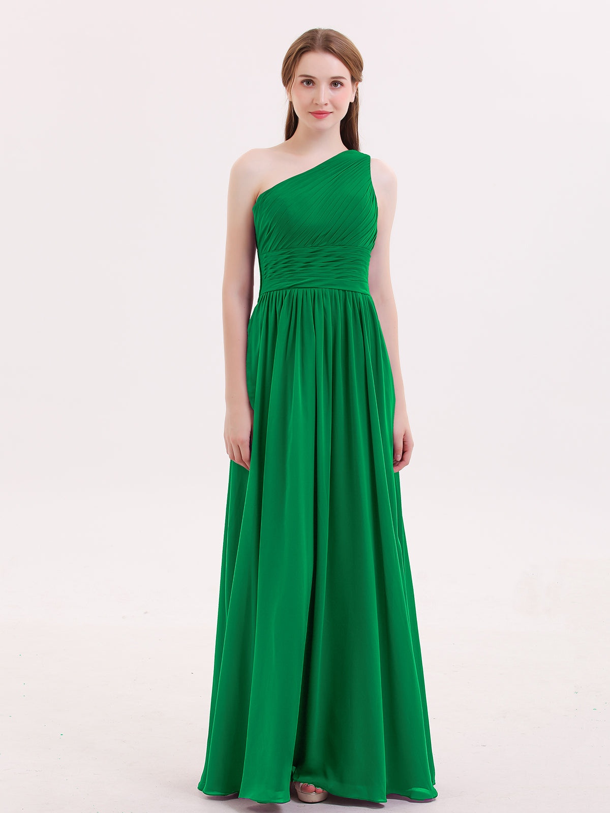emerald green one shoulder bridesmaid dress BABARONI One Shoulder Chiffon Long Bridemaid Dresses-Emerald, Emerald / US0