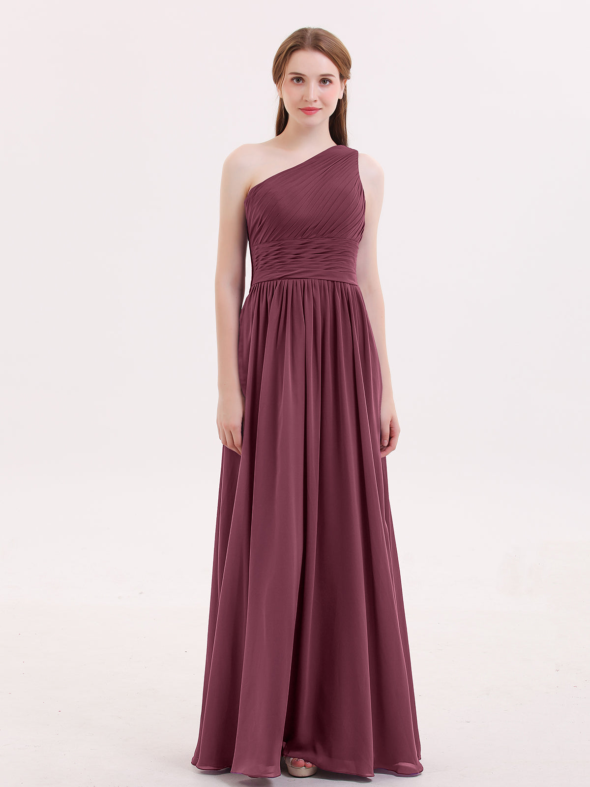 Princess One Shoulder Chiffon Bridesmaid Dresses Mulberry Plus Size