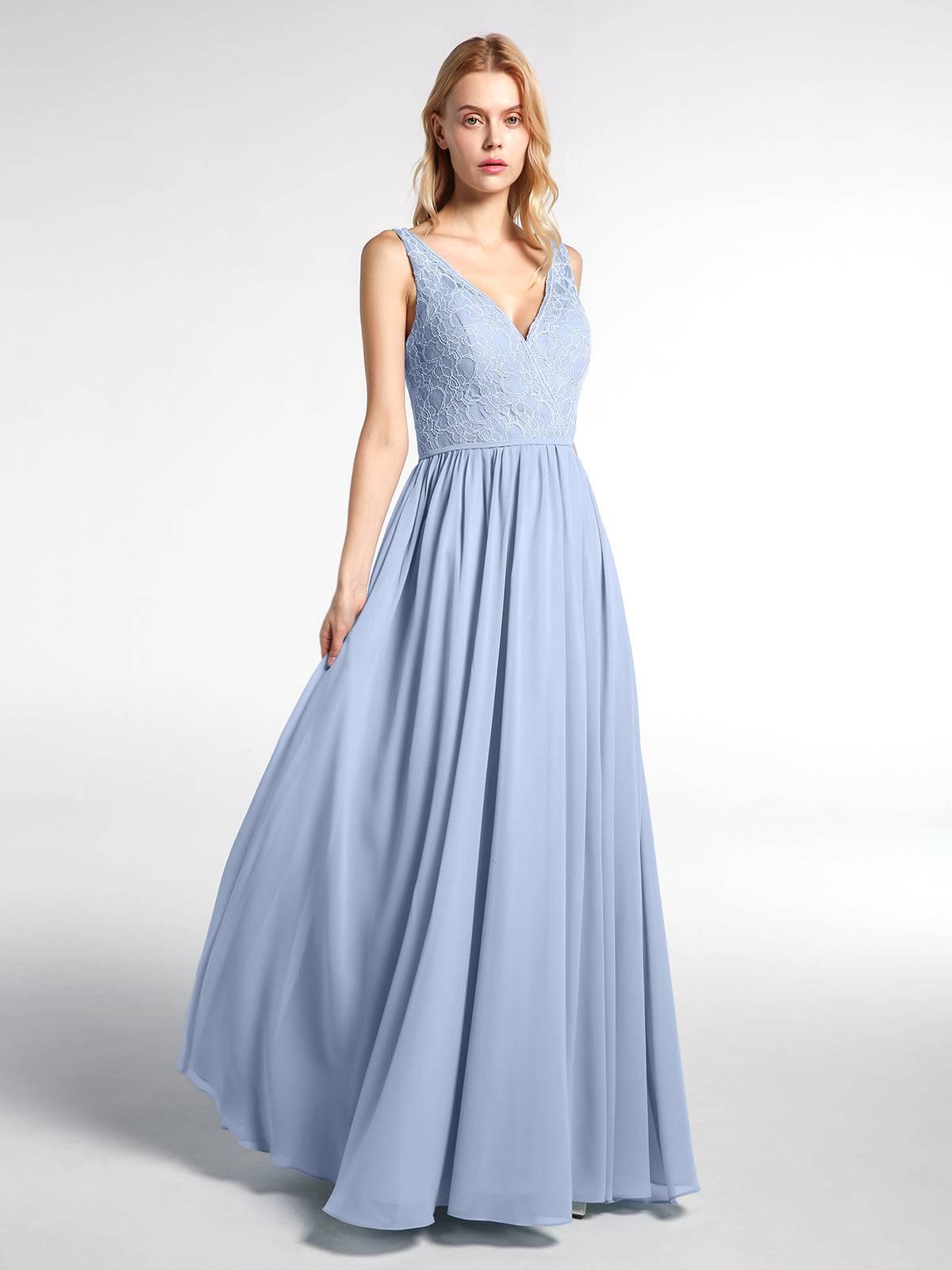 Lace Top Chiffon Skirt Maxi V-neck Dress Clover