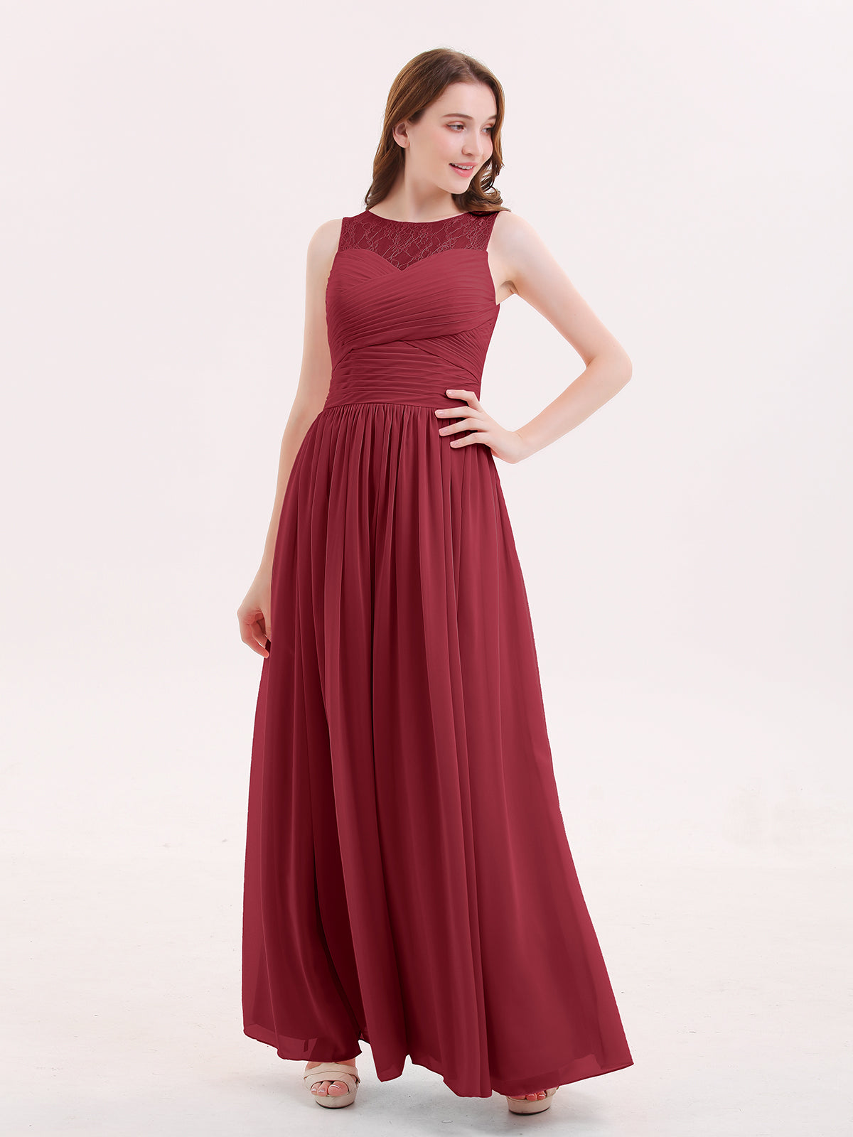 BABARONI Illusion Sweetheart Neck Chiffon Bridesmaid Dress-Burgundy, Burgundy / US0