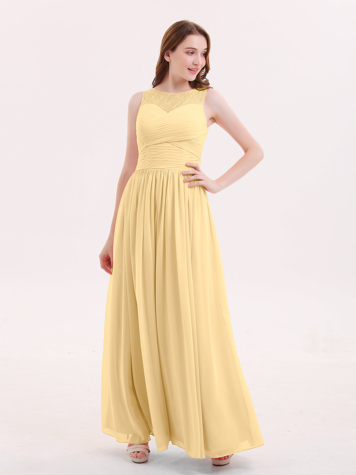 BABARONI Illusion Sweetheart Neck Chiffon Bridesmaid Dress-Gold Plus size, Gold / US18