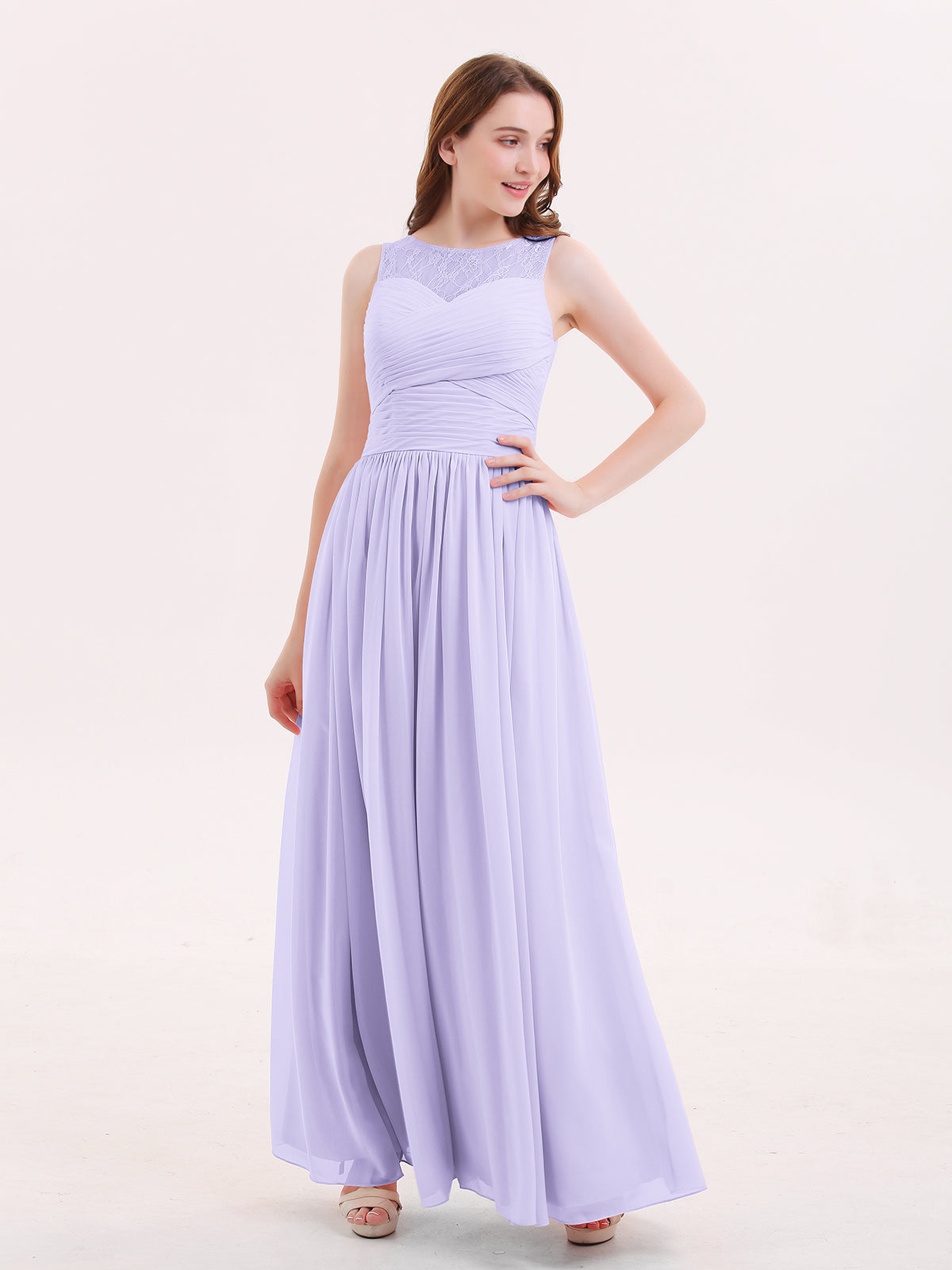Illusion Neck Chiffon Full Length Dresses Lilac Plus Size