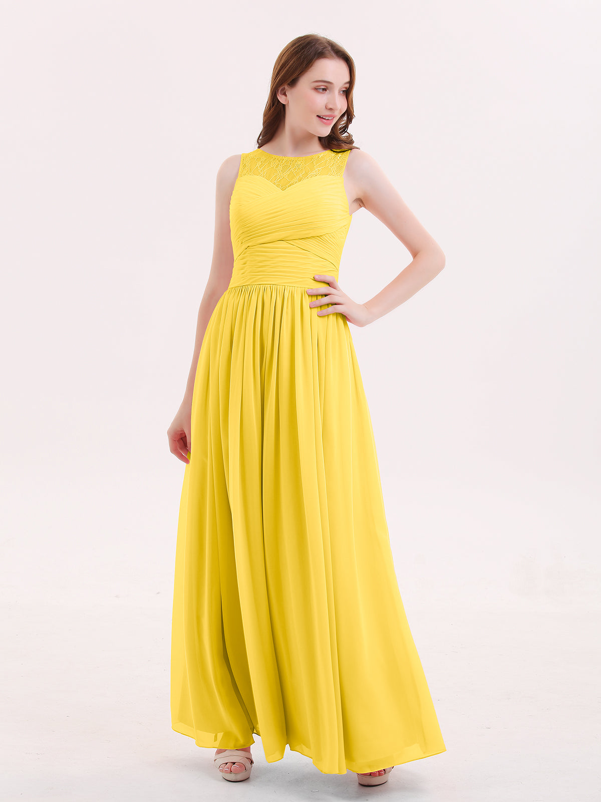 BABARONI Illusion Sweetheart Neck Chiffon Bridesmaid Dress-Marigold, Marigold / US0