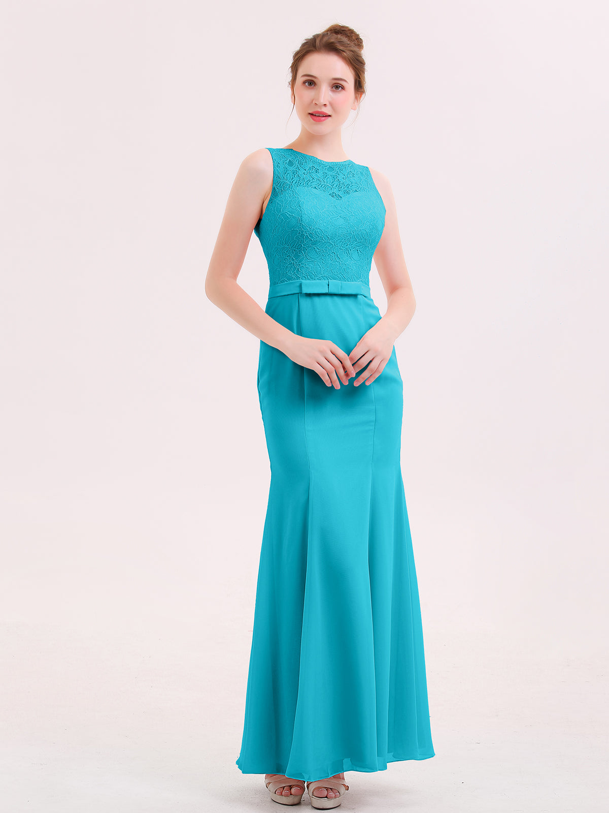 Long Tulle Bridesmaid Dress with Illusion Neck Jade Plus Size