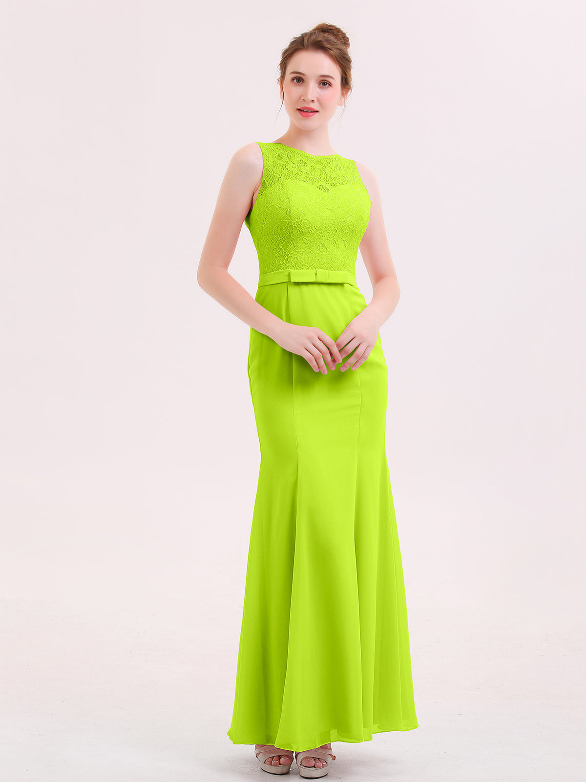 BABARONI Illusion Neck Mermaid Dress with Open Back-Lime Green, Lime Green / US0 BABARONI Illusion Neck Mermaid Dress with Open Back-Lime Green, Lime Green / US0