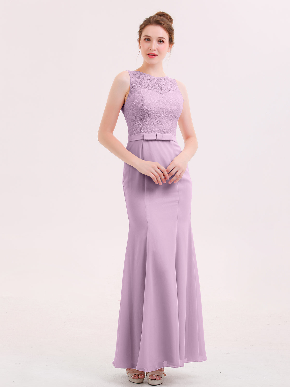 open lace back dress BABARONI Illusion Neck Mermaid Dress with Open Back-Wisteria, Wisteria / US0