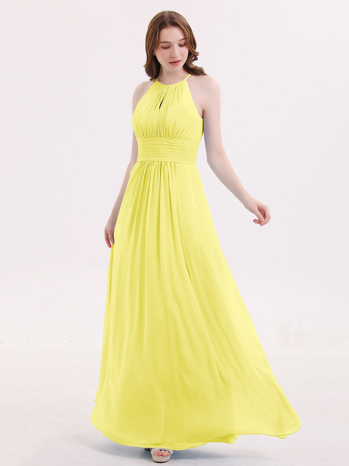 Cross Pleated Bodice Short Chiffon Dresses Lemon Plus Size main image 0