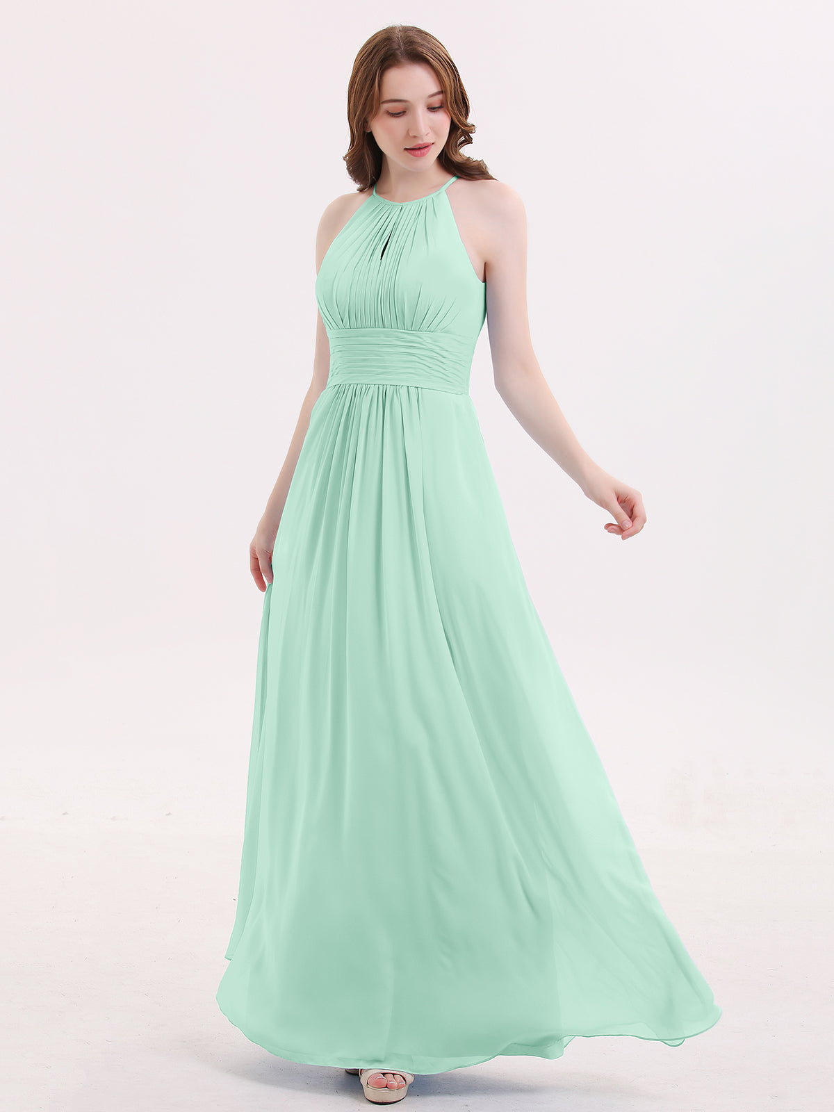 irene green dress BABARONI Chiffon Mint Bridesmaid Dresses Halter Floor-length Sleeveless Ruched A-line Imported. Champagne Princess Polly mini Size:34/29 wonderland