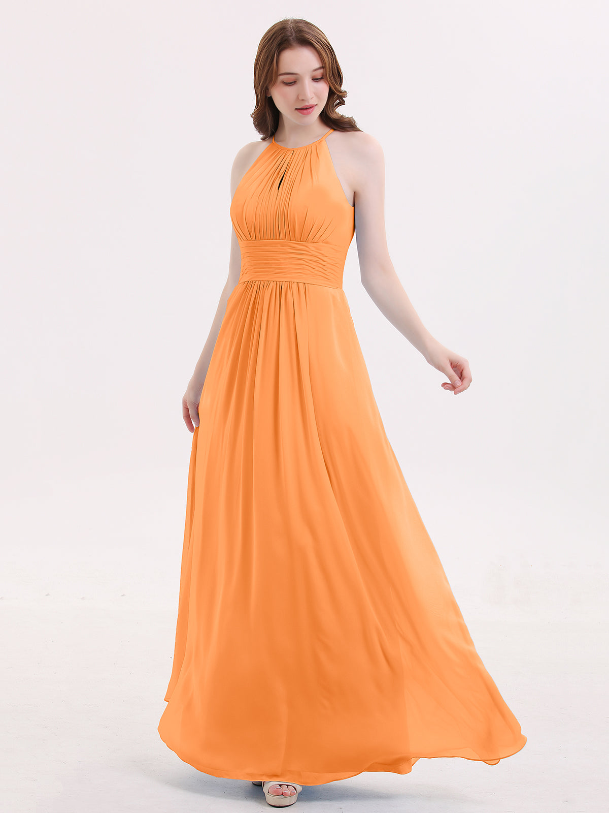 Chiffon and Lace Appliqued Long Dresses Orange Plus Size