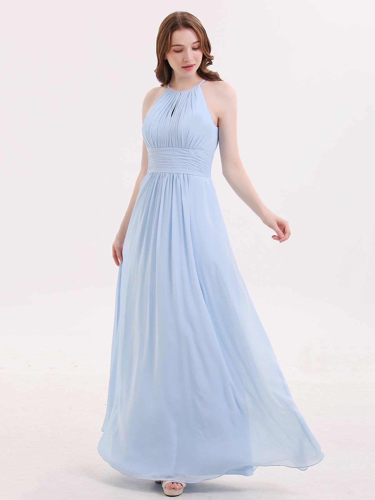 Halter Long Chiffon Dress with Open Back Ink Blue Plus Size