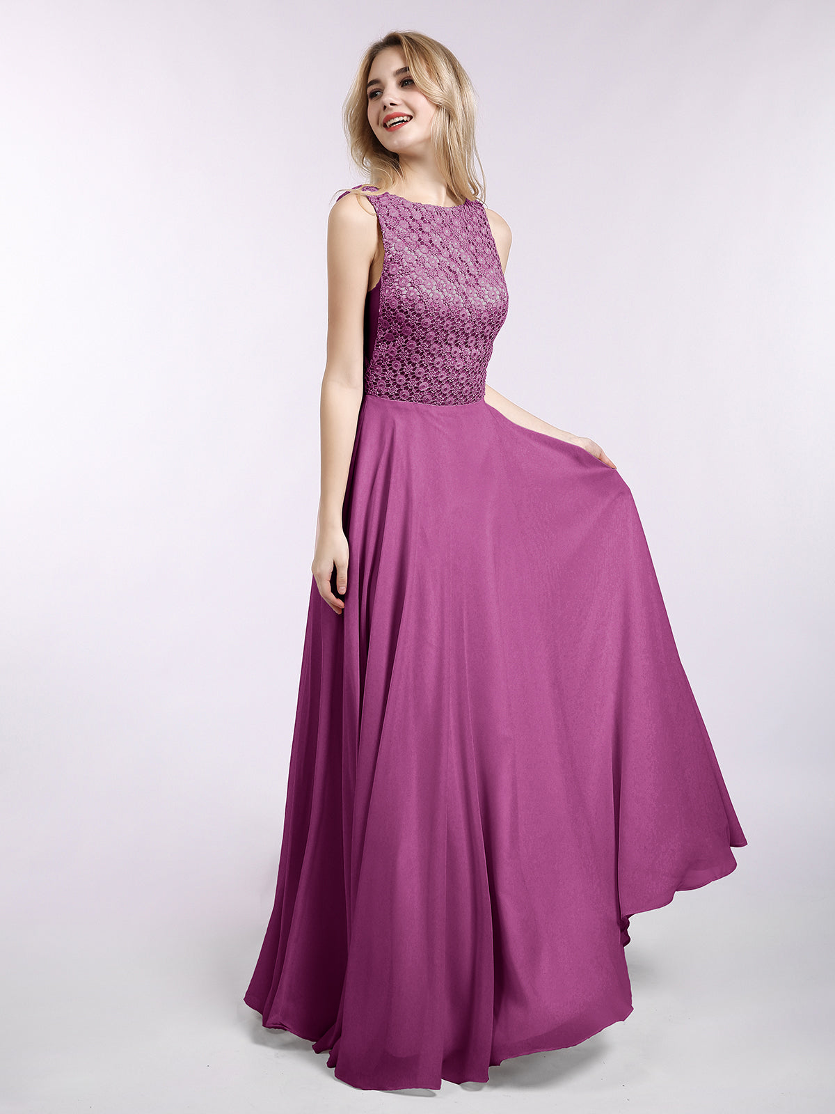 BABARONI Lace Bodice Chiffon Skirt Long Gown-Orchid Plus Size, Orchid / US18 BABARONI Lace Bodice Chiffon Skirt Long Gown-Orchid Plus Size, Orchid / US18