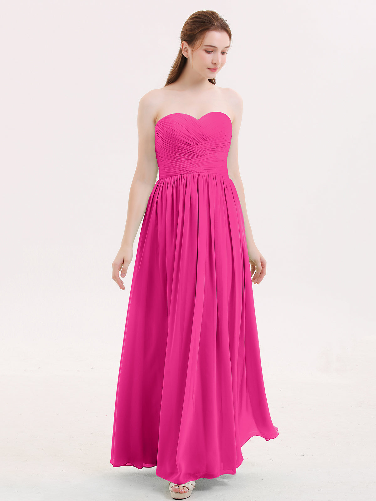 Chiffon Long Bridesmaid Gowns with Bow Sash Fuchsia Plus Size
