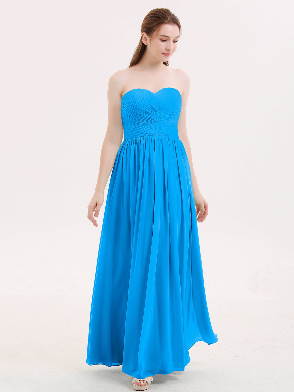 BABARONI Chiffon Ocean Blue Bridesmaid Dresses Sweetheart Floor-length