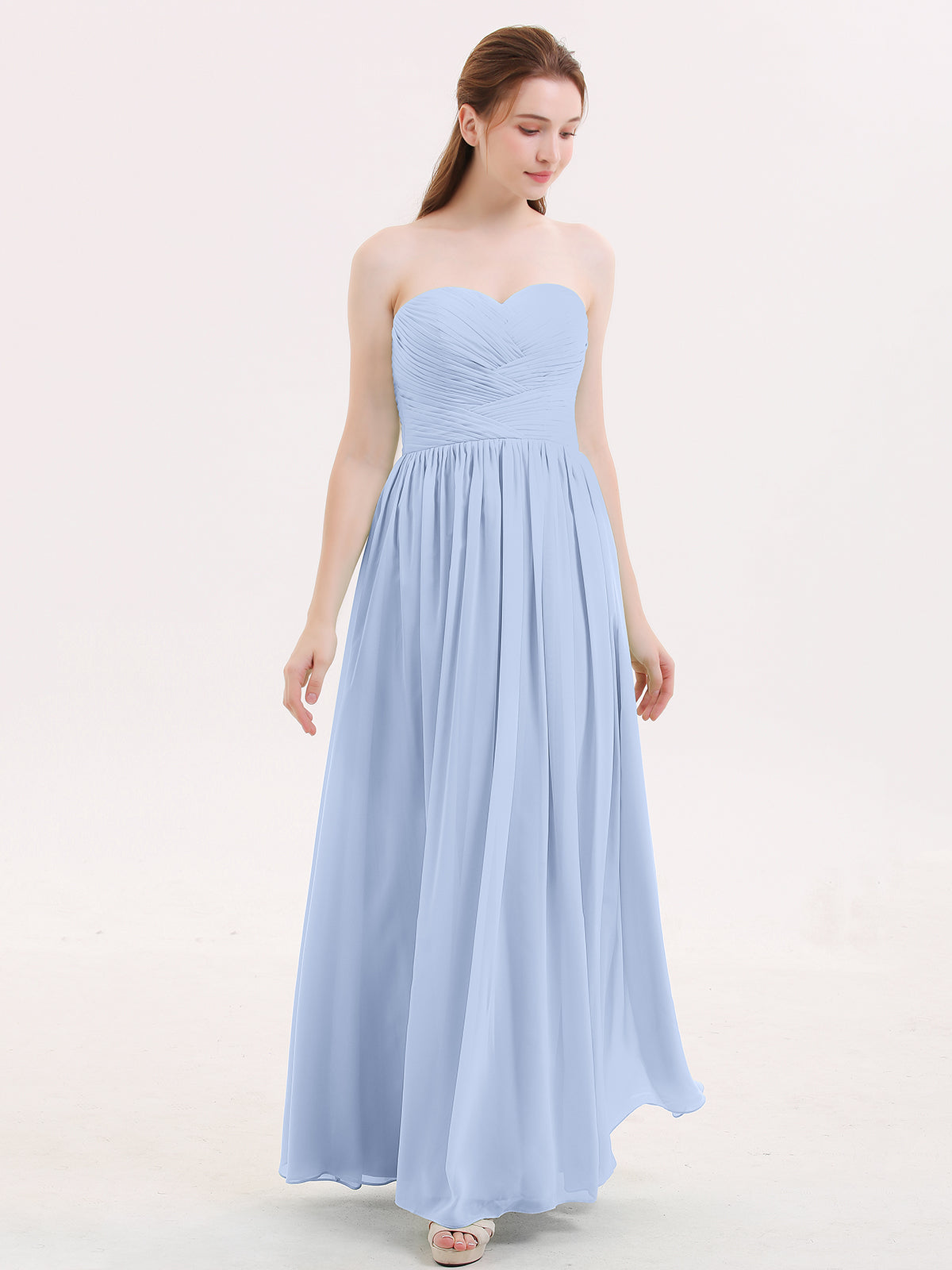 Short Chiffon Strapless Bridesmaid Gowns Sky Blue Plus Size