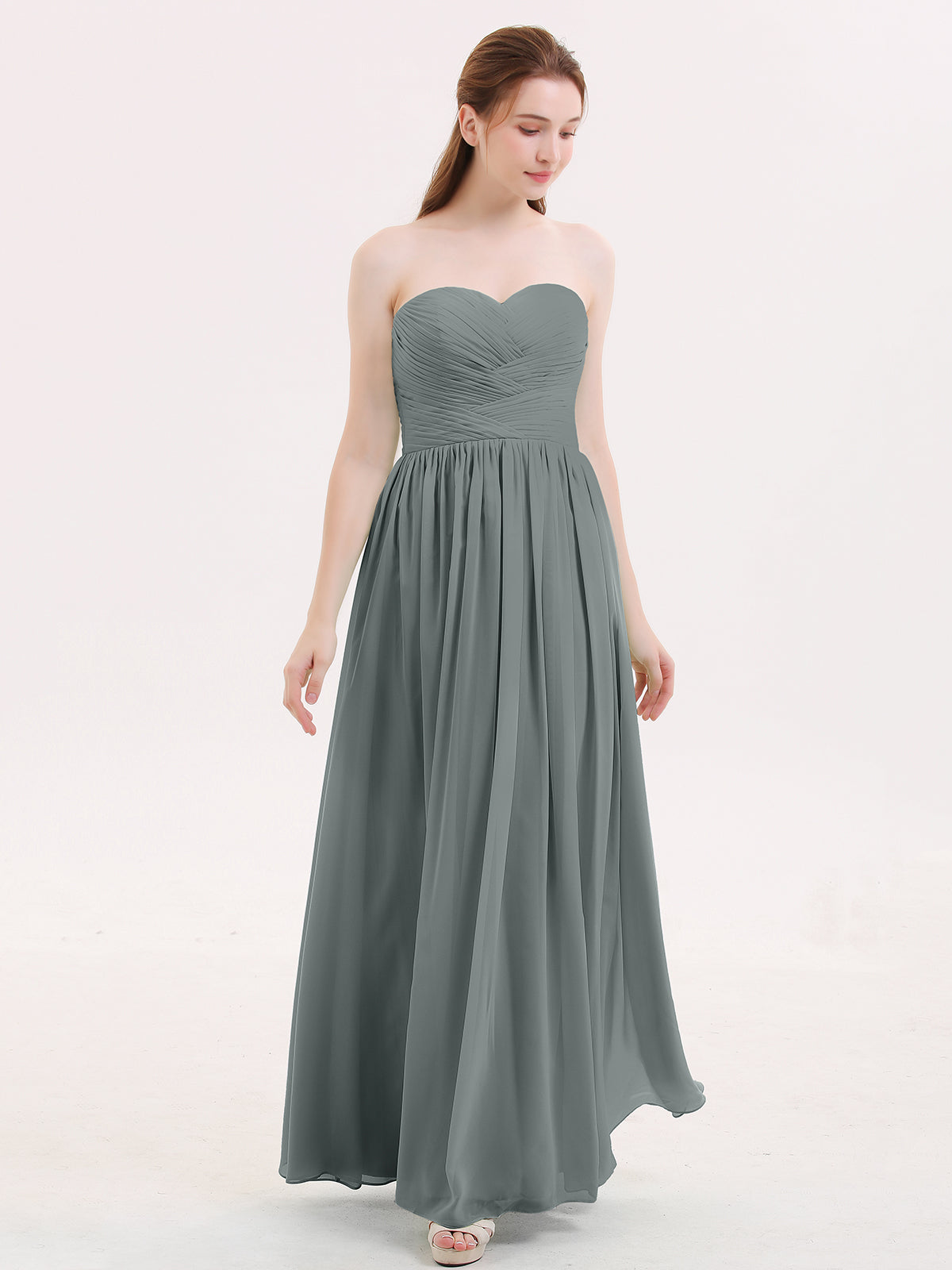 Short Chiffon Strapless Bridesmaid Gowns Steel Grey Plus Size