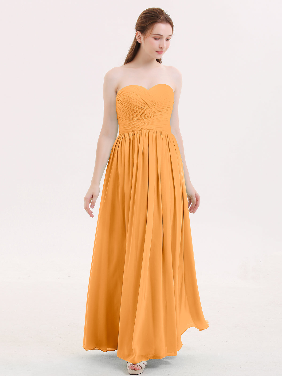 BABARONI Chiffon Tangerine Bridesmaid Dresses Sweetheart Floor-length