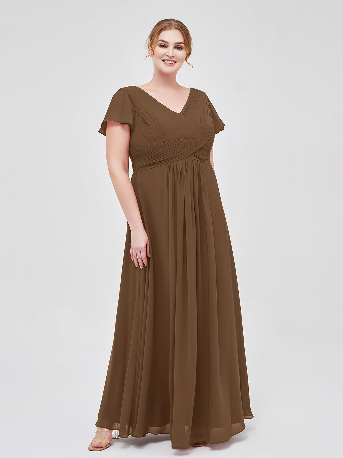 plus size brown bridesmaid dresses Taupe Plus Size Chiffon Bridesmaid Dress BABARONI Halter Neck Maxi Flowy Skirt Gown main image 1