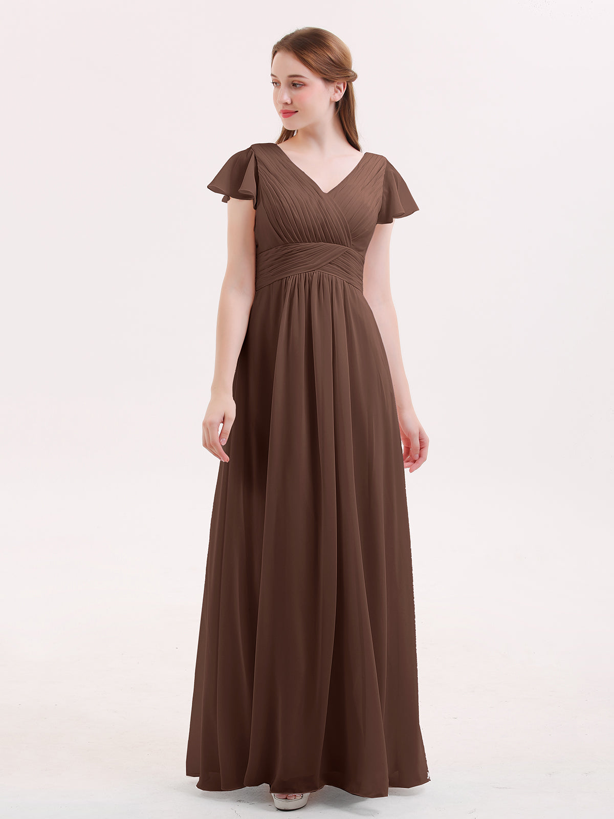 chocolate chiffon bridesmaid dresses BABARONI Dress Glamlora Women's size:10 Girls 2022 10+ New Beachwear Styles pleated draping