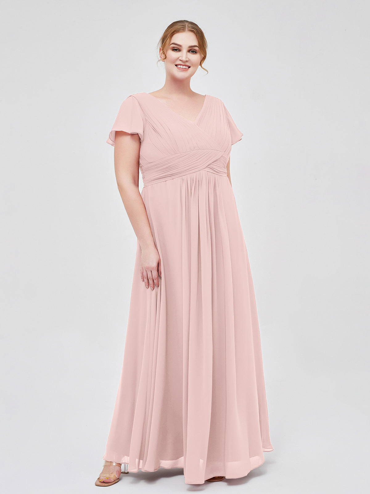chinese dress ladies BABARONI Cap Sleeves Chiffon Long Bridesmaid Dress Dusty Rose, Dusty Rose / US0