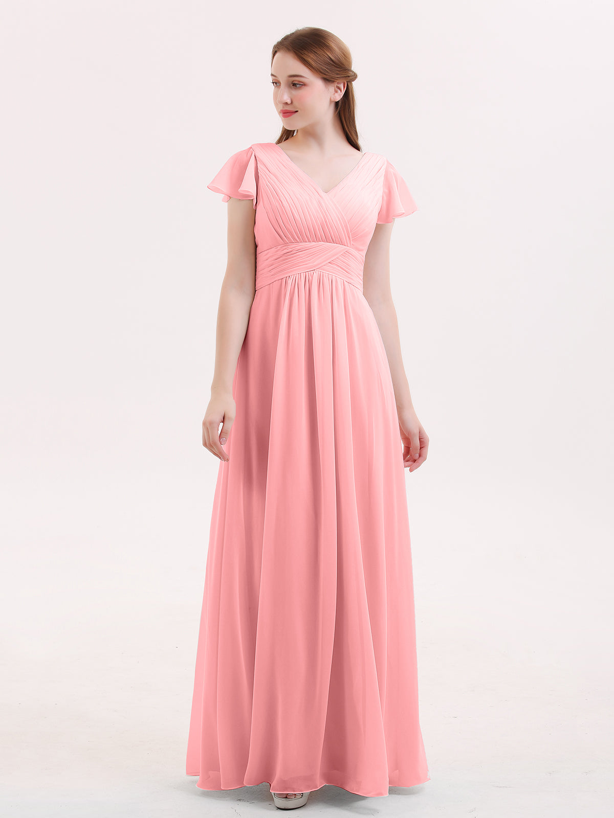 Halter Backless Long Chiffon Junior Bridesmaid Gown Flamingo main image 0