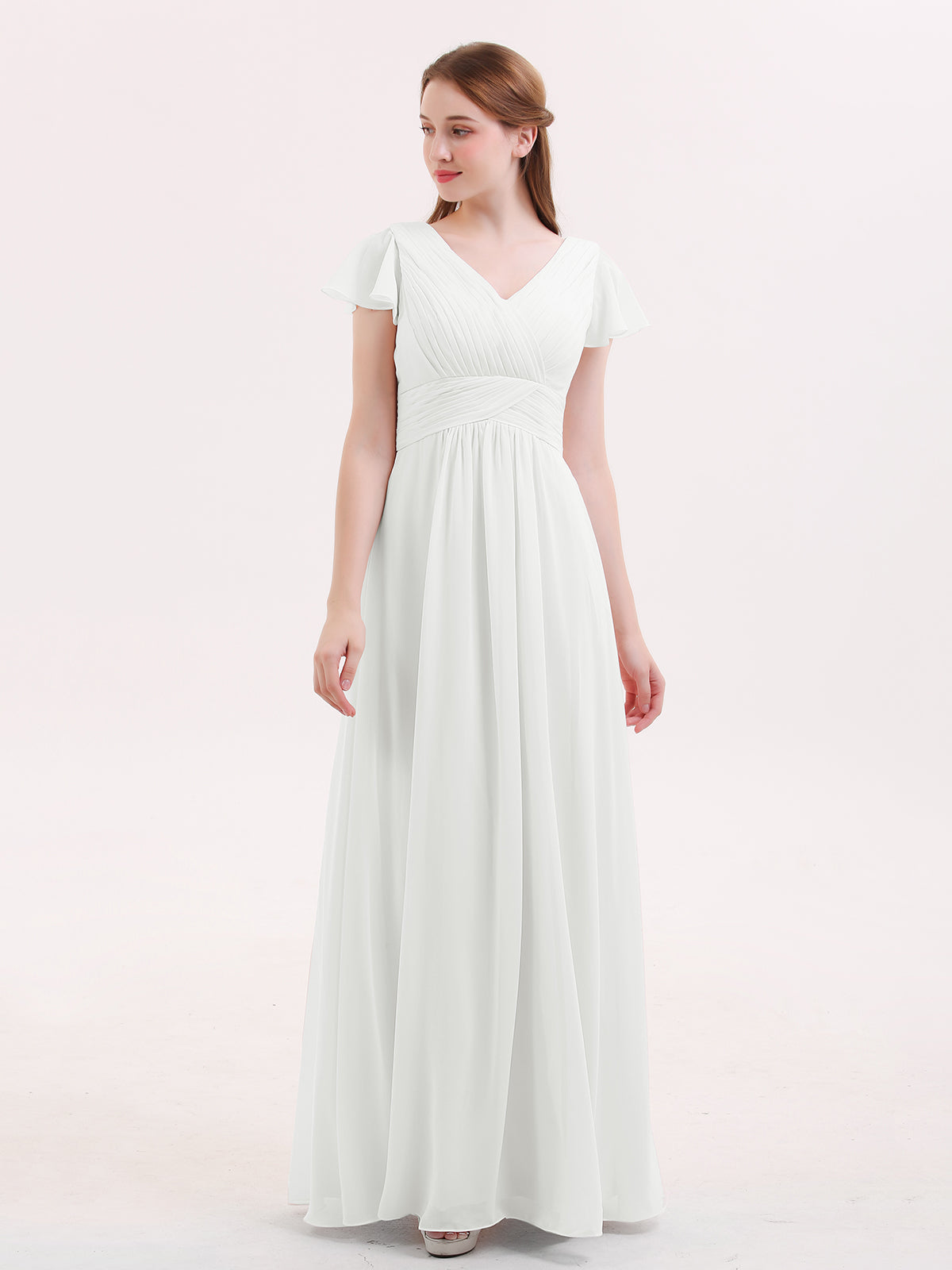 BABARONI Cap Sleeves Chiffon Long Bridesmaid Dress Ivory, Ivory / US0 BABARONI Cap Sleeves Chiffon Long Bridesmaid Dress Ivory, Ivory / US0