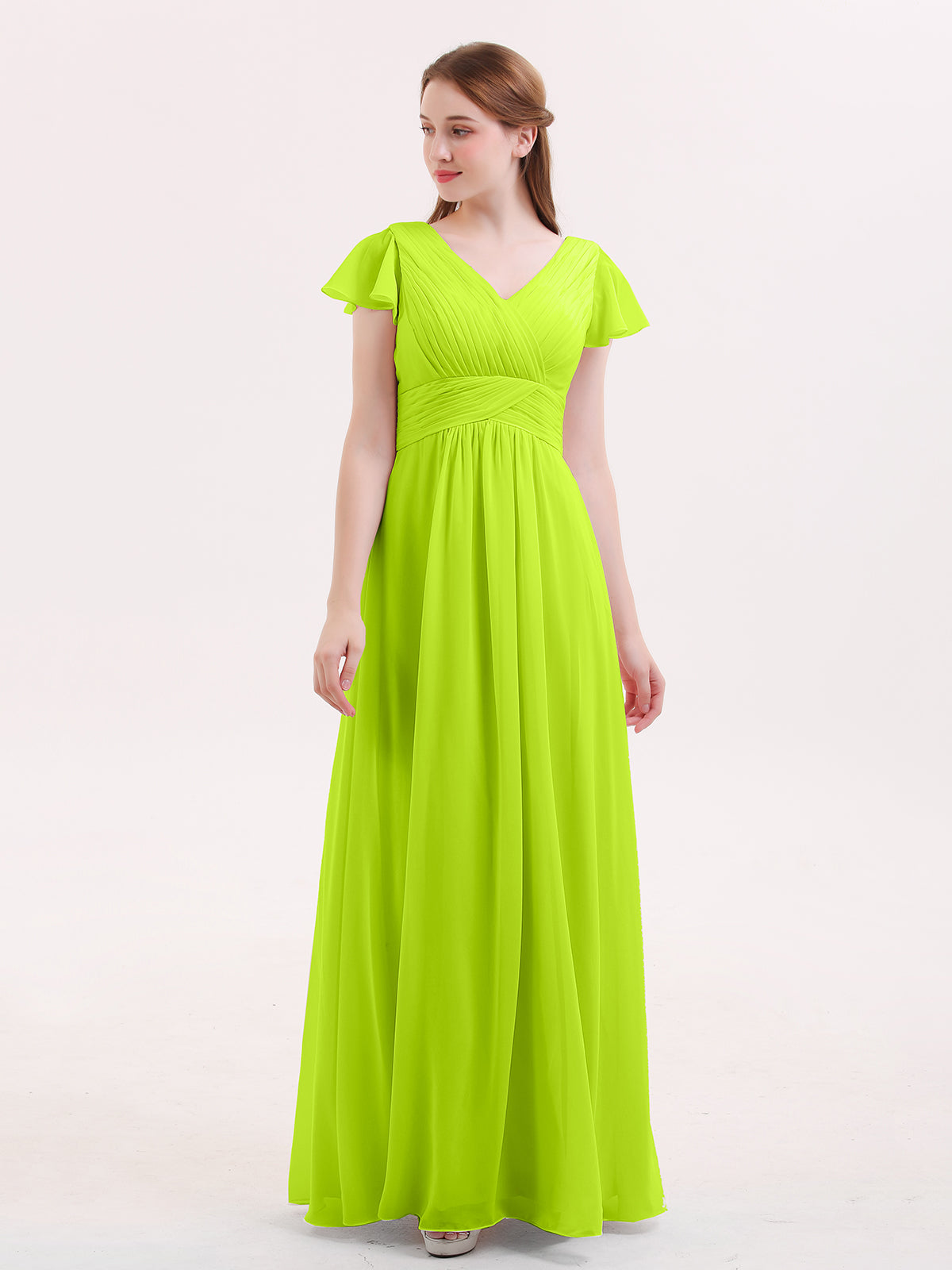 BABARONI Lime Green Chiffon Bridesmaid Dress