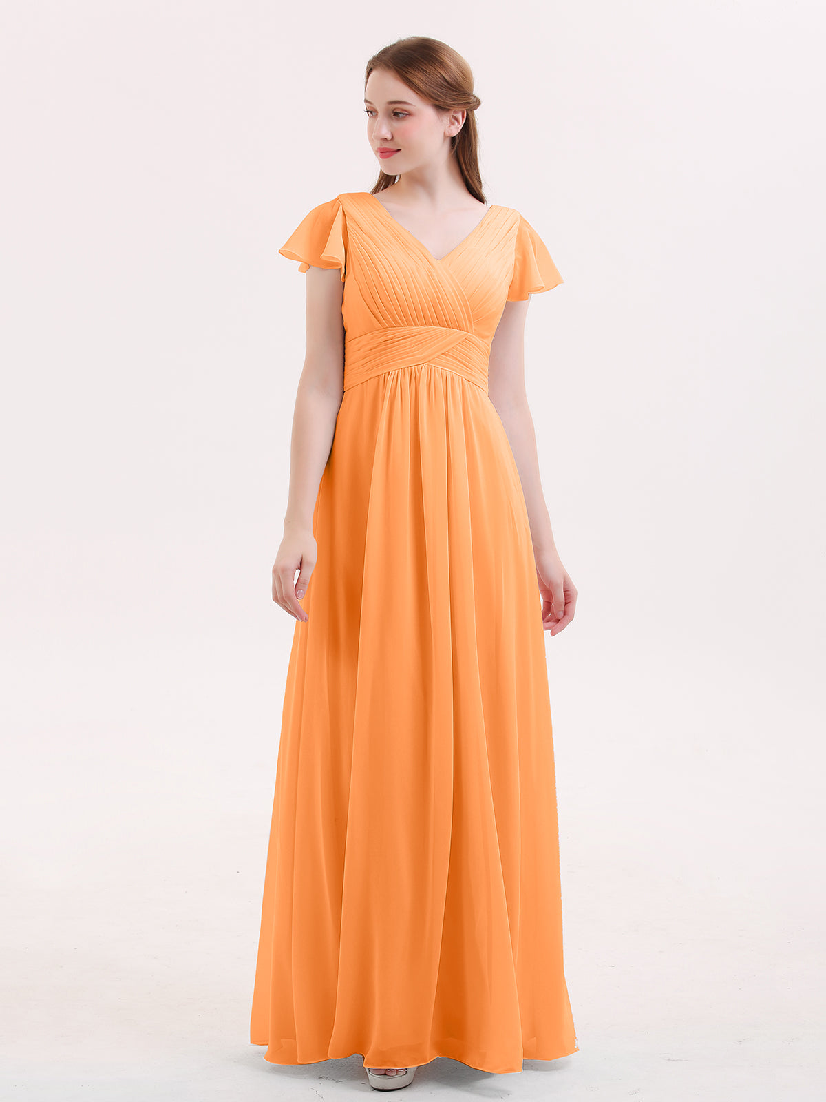 BABARONI Cap Sleeves Chiffon Long Bridesmaid Dress Orange, Orange / US0 BABARONI Cap Sleeves Chiffon Long Bridesmaid Dress Orange, Orange / US0
