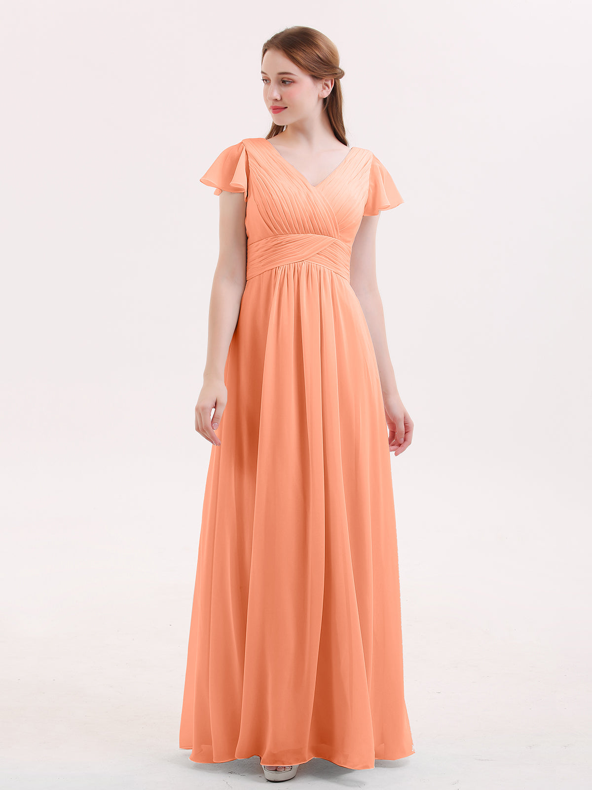 Maxi Chiffon Bridesmaid Dresses with Sweethart Papaya