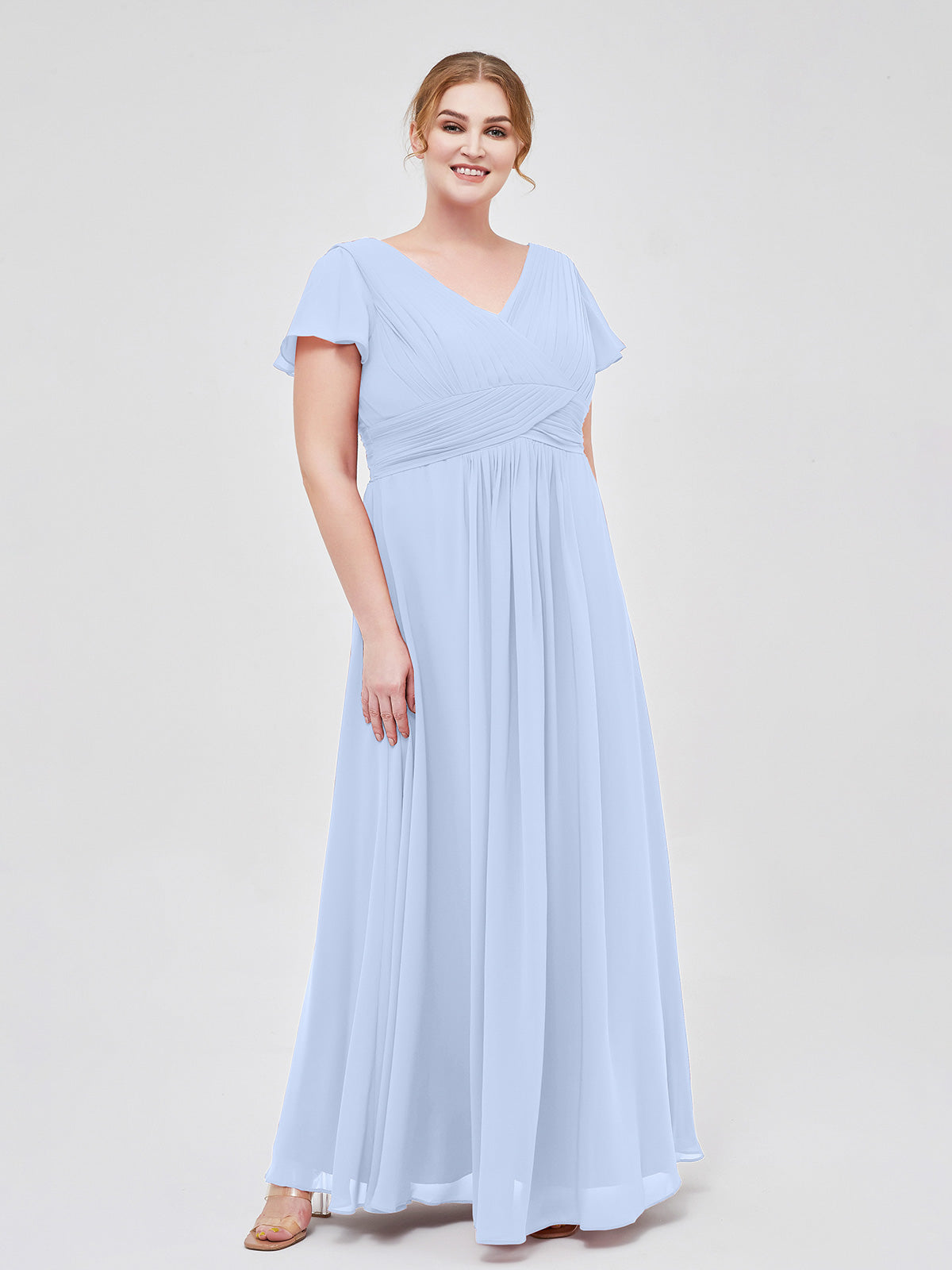 BABARONI Cap Sleeves Chiffon Long Bridesmaid Dress Sky Blue, Sky Blue / US0 BABARONI Cap Sleeves Chiffon Long Bridesmaid Dress Sky Blue, Sky Blue / US0