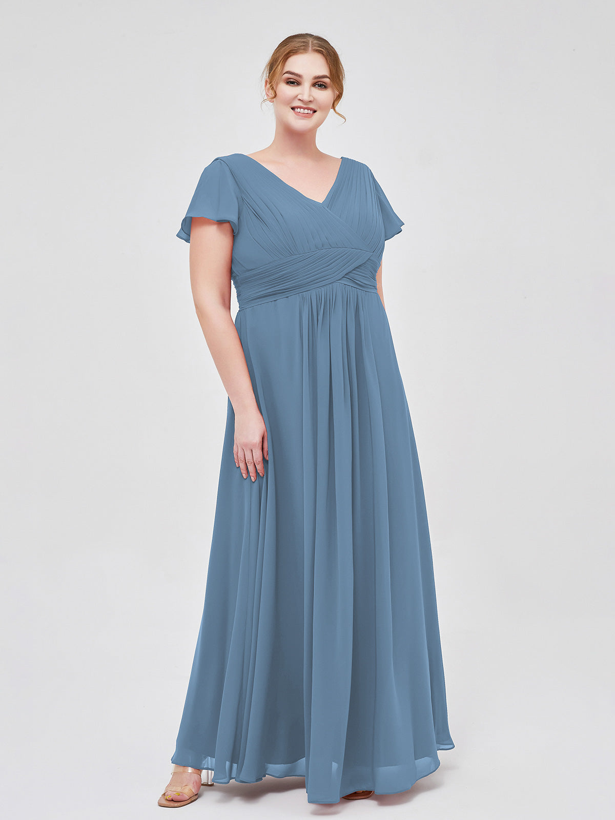 slate blue formal dresses BABARONI Cap Sleeves Chiffon Long Bridesmaid Dress Slate Blue, Slate Blue / US0
