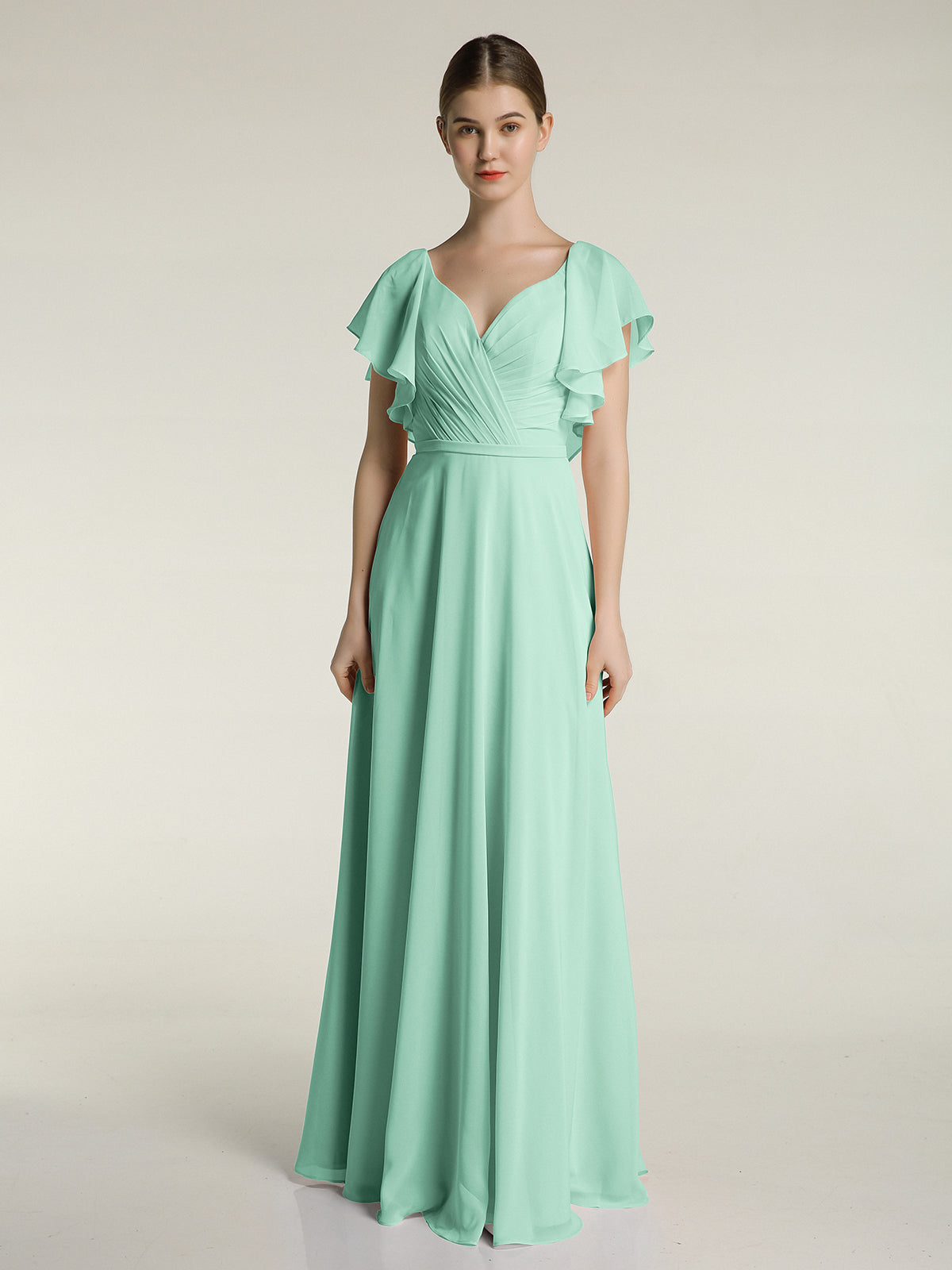 BABARONI V-neck Cap Sleeves Dresses with Ruffles-Mint Green, Mint Green / US0 BABARONI V-neck Cap Sleeves Dresses with Ruffles-Mint Green, Mint Green / US0