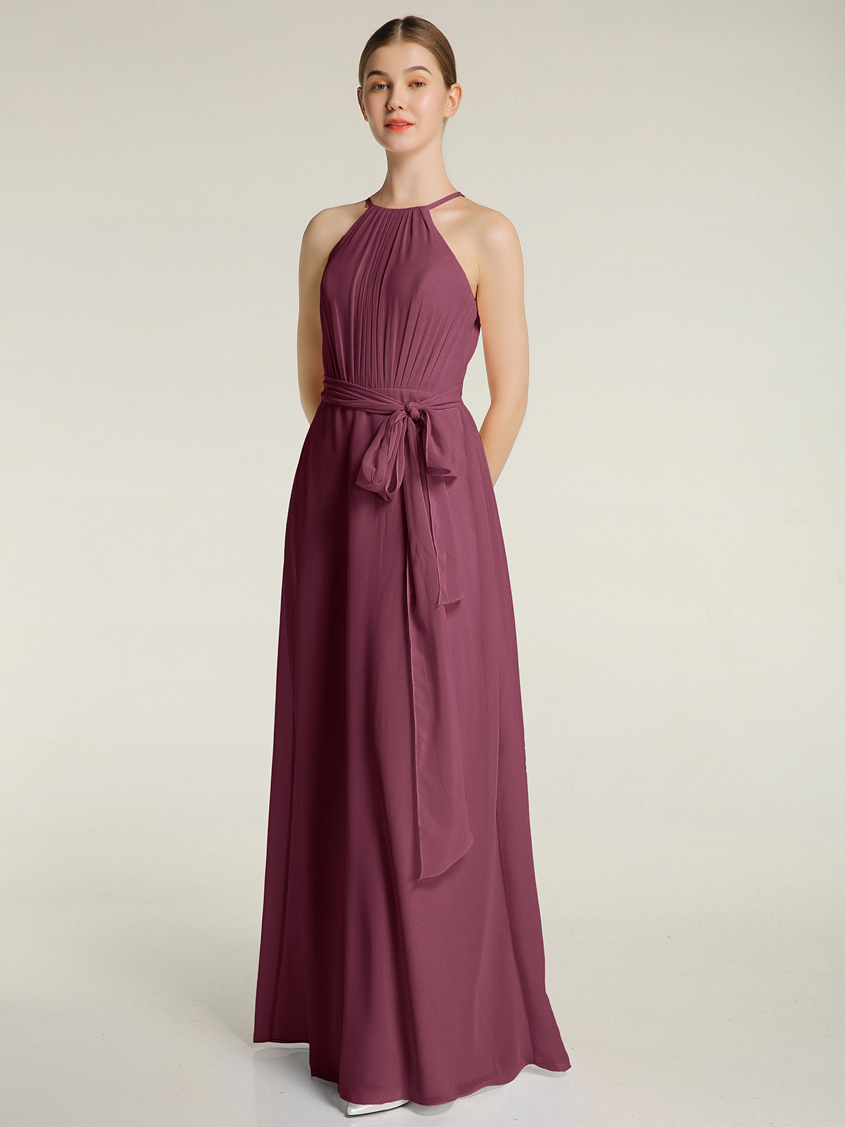 Spaghetti Strap Chiffon Gowns with Pockets and V Neck Mulberry Plus Size