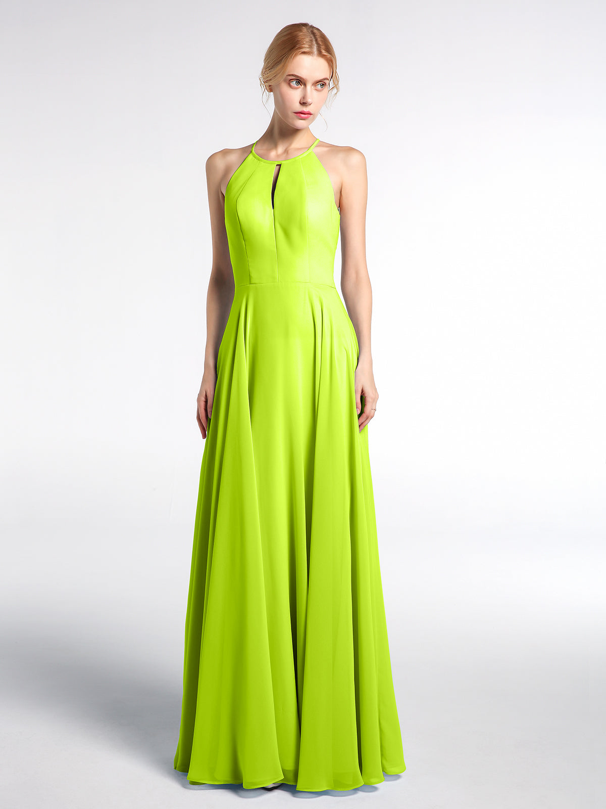 BABARONI Keyhole Neckline Halter Circle Skirt Max Dress-Lime Green, Lime Green / US0