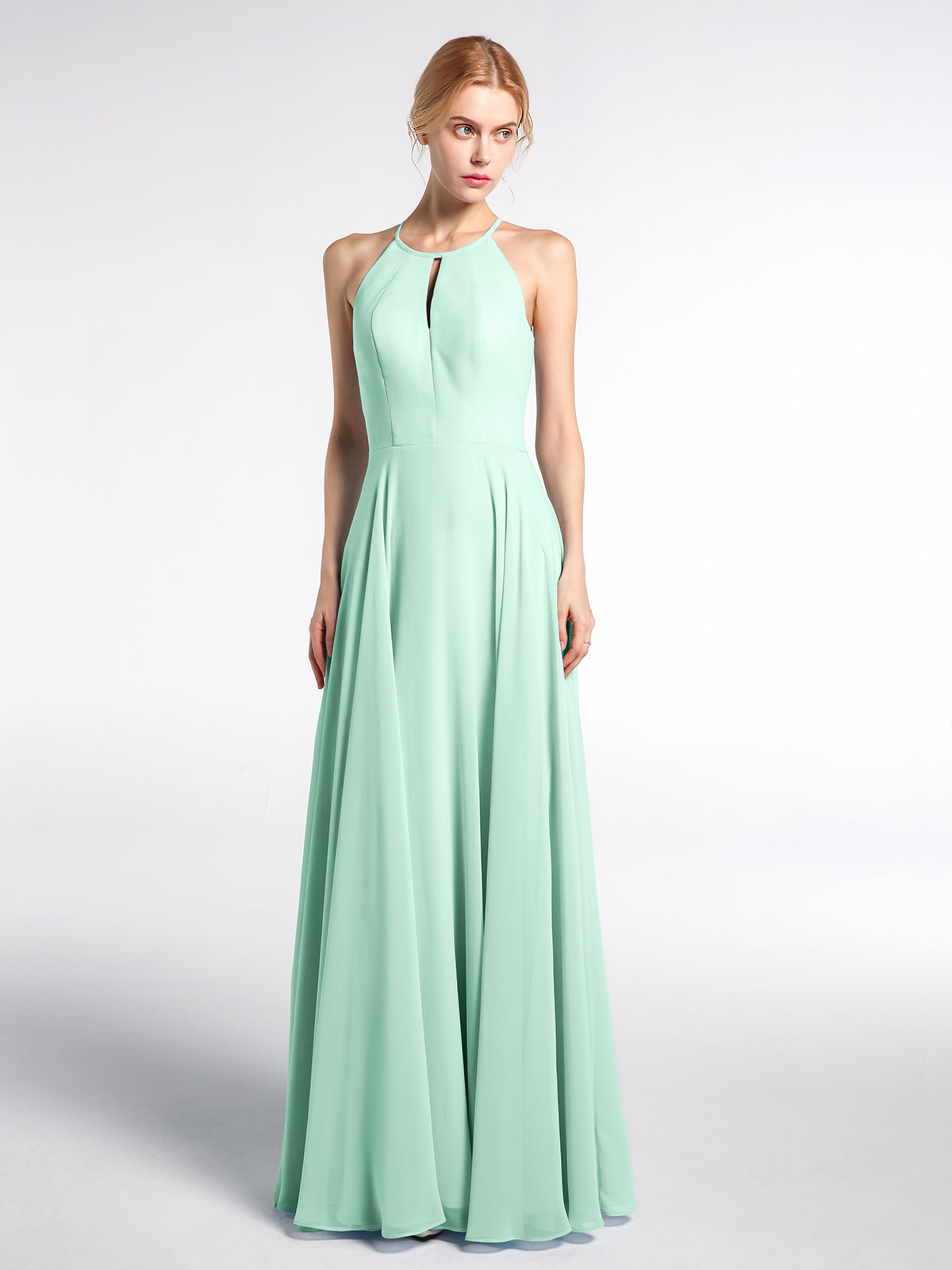 BABARONI Keyhole Neckline Halter Circle Skirt Max Dress-Mint Green, Mint Green / US0 BABARONI Keyhole Neckline Halter Circle Skirt Max Dress-Mint Green, Mint Green / US0