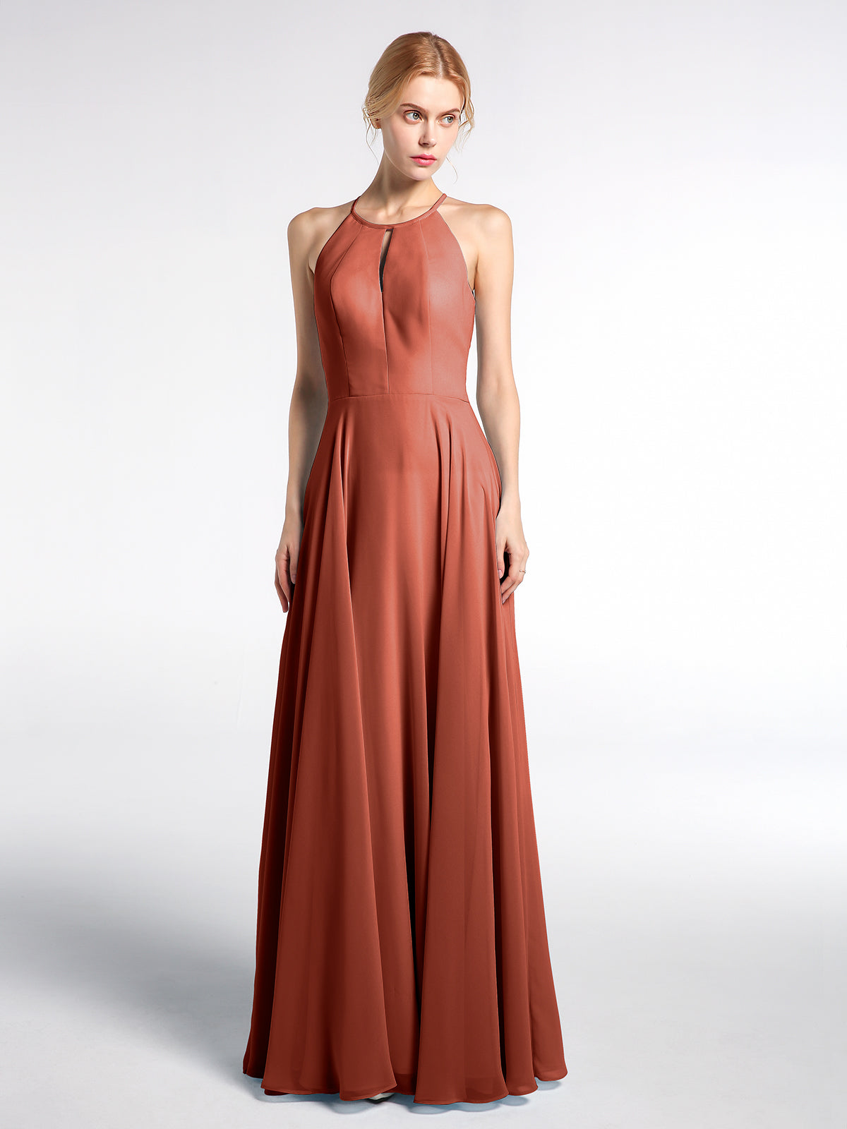 BABARONI Keyhole Neckline Halter Circle Skirt Max Dress-Rust Plus Size, Rust / US18 BABARONI Keyhole Neckline Halter Circle Skirt Max Dress-Rust Plus Size, Rust / US18