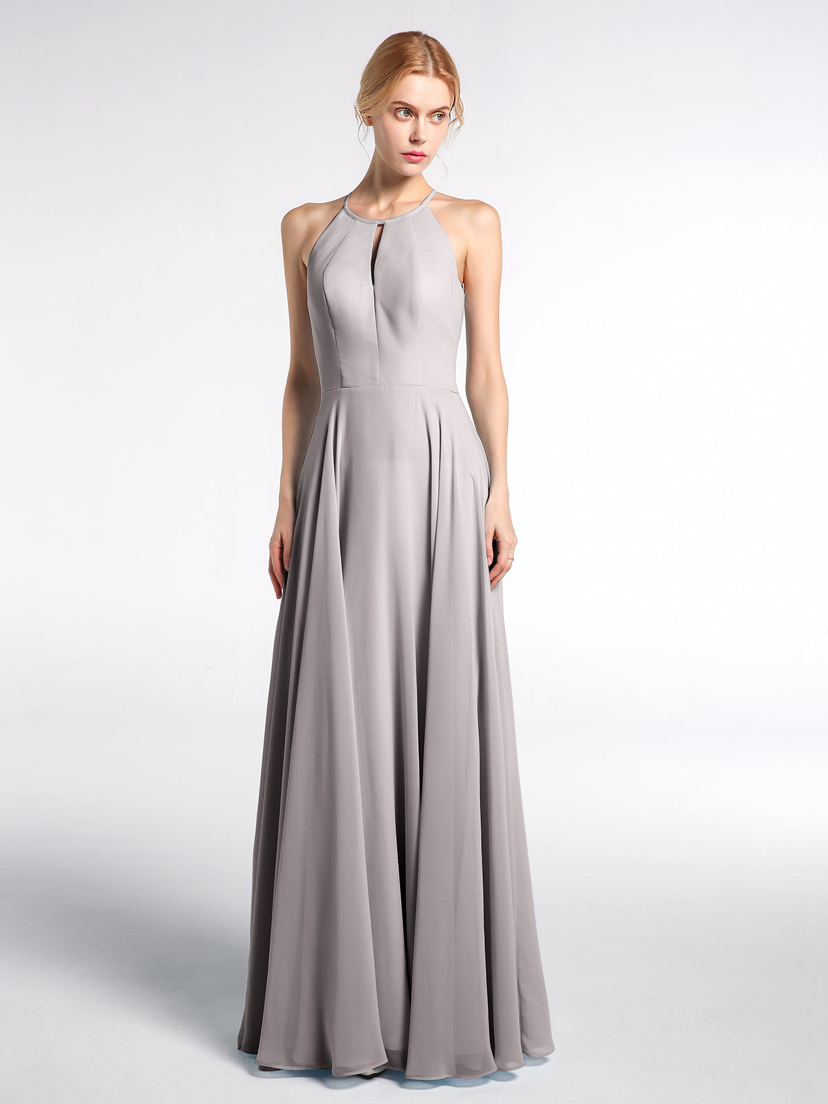 BABARONI Keyhole Neckline Halter Circle Skirt Max Dress-Silver Plus Size, Silver / US18 BABARONI Keyhole Neckline Halter Circle Skirt Max Dress-Silver Plus Size, Silver / US18