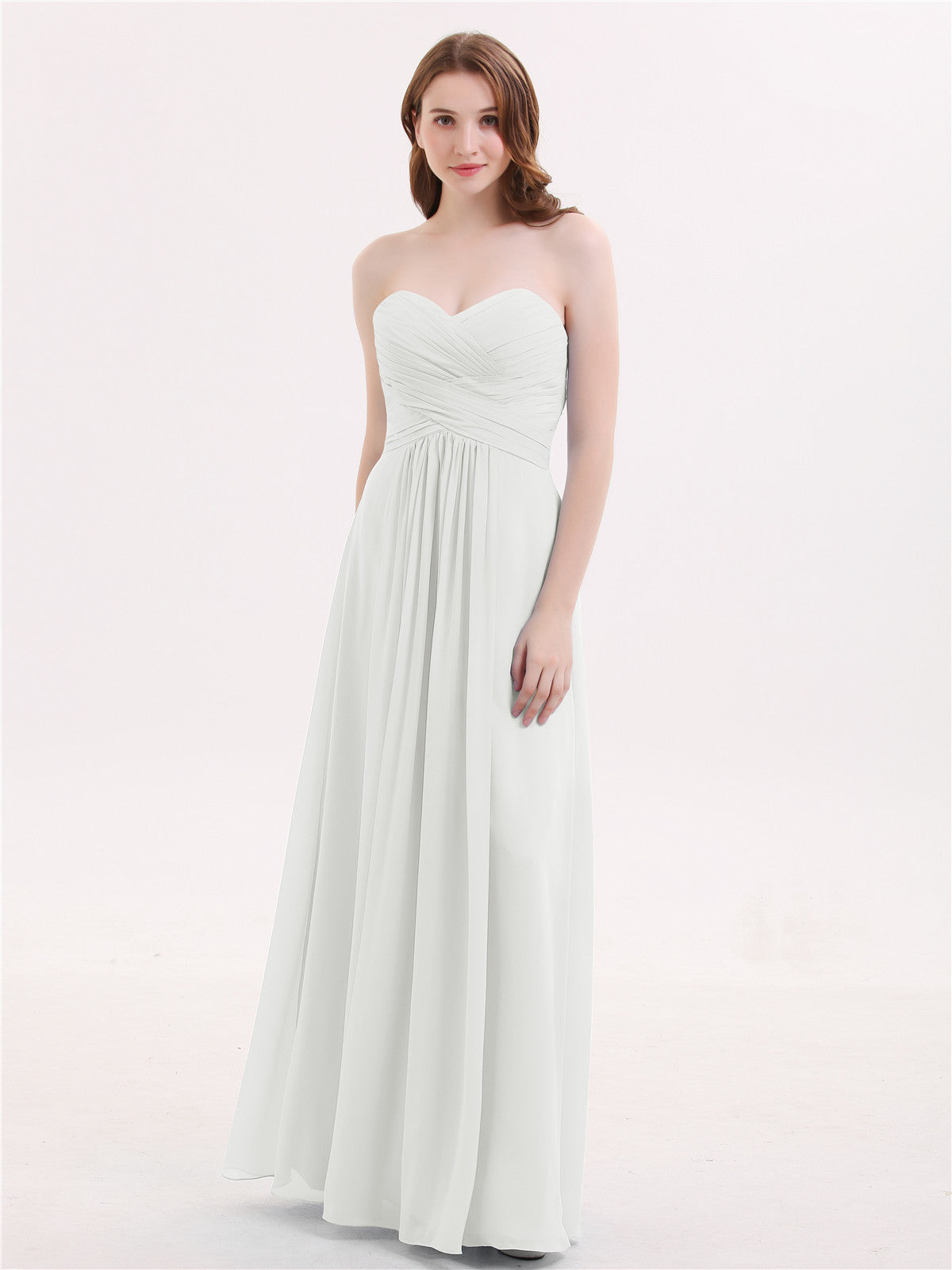 BABARONI Chiffon Ivory Bridesmaid Dresses Sweetheart Floor-length  Sleeveless Ruched A-line