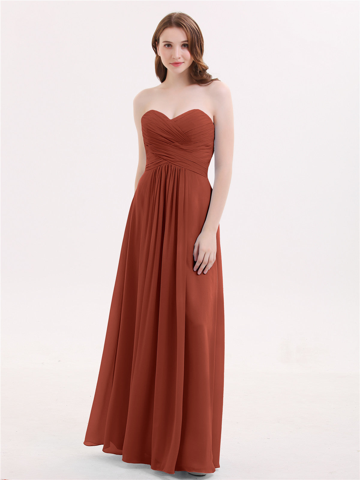 Long Chiffon Strapless Dresses with Sweetheart Rust Plus Size main image 0