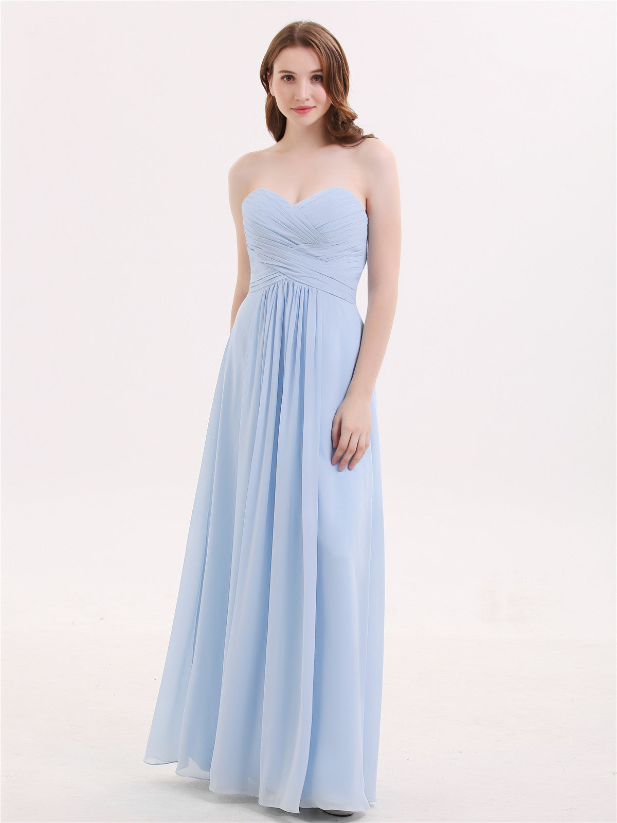 BABARONI Strapless Chiffon Gown with Sweetheart-Sky Blue, Sky Blue / US0