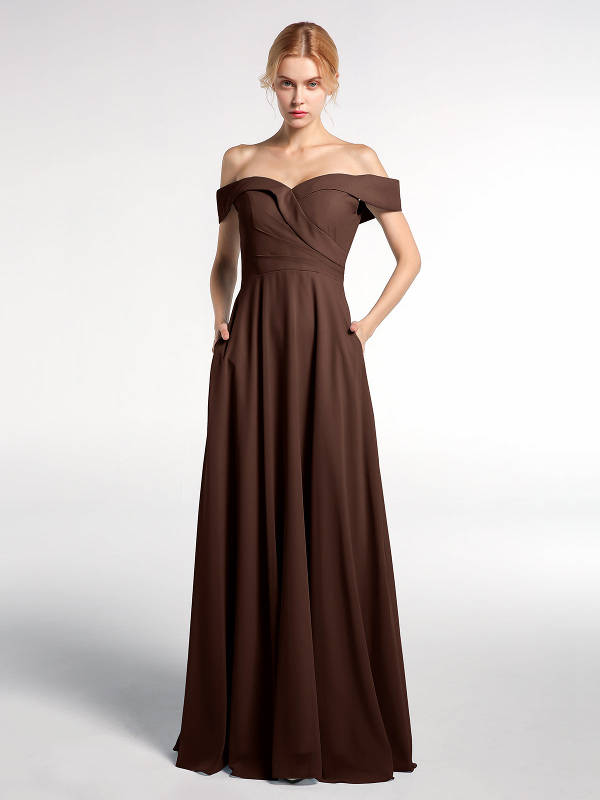 Off Shoulder Circle Skirt Dress with Pockets Pool