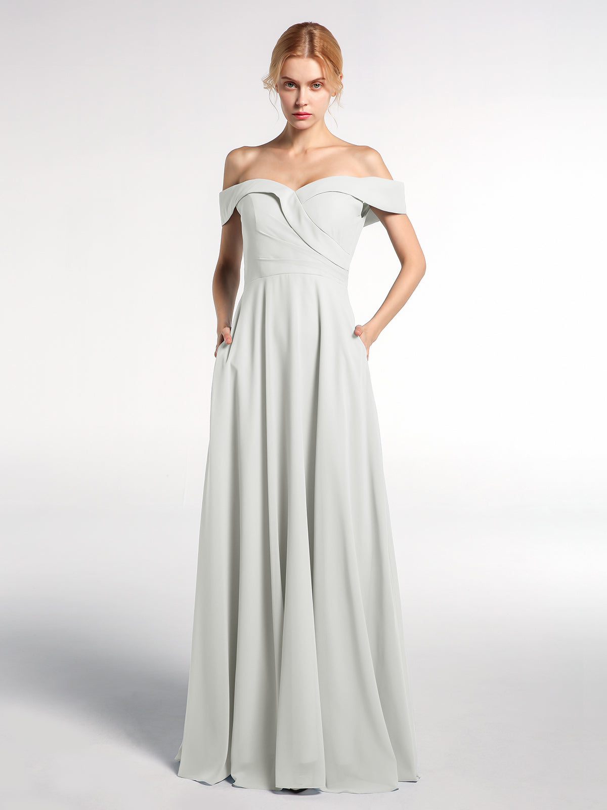 OfftheShoulder Circle Skirt Dress with PocketsIvoryJean BABARONI