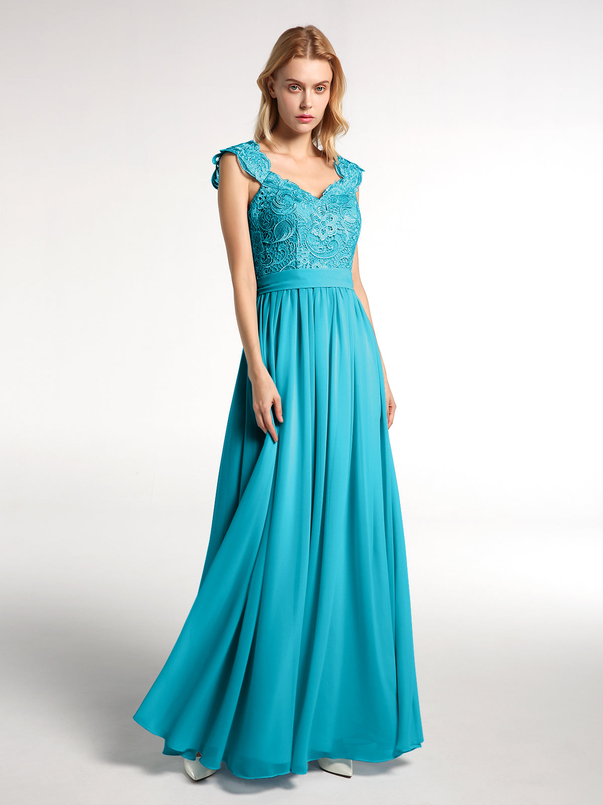 Open Back Chiffon Long Dresses with V-neck Jade Plus Size