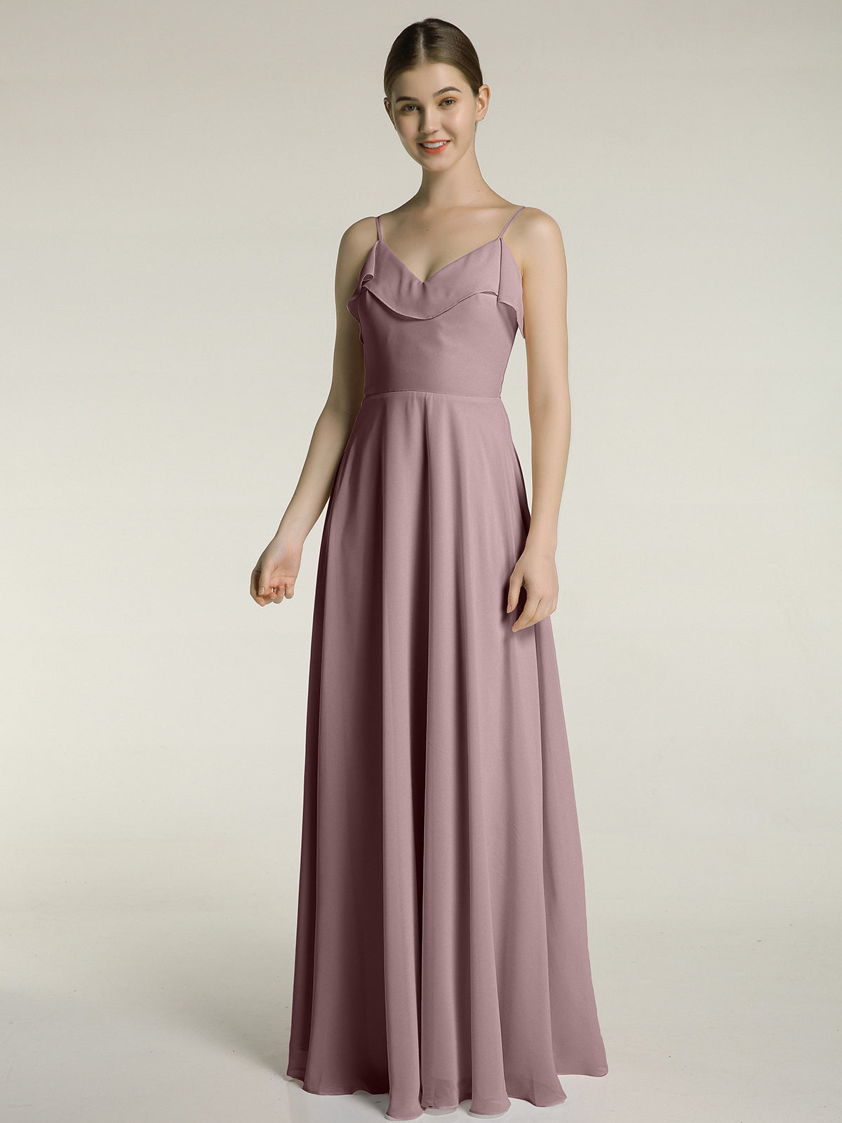 Spaghetti Strap Chiffon Bridesmaid Gown with V Neck Tangerine Plus Size main image 1