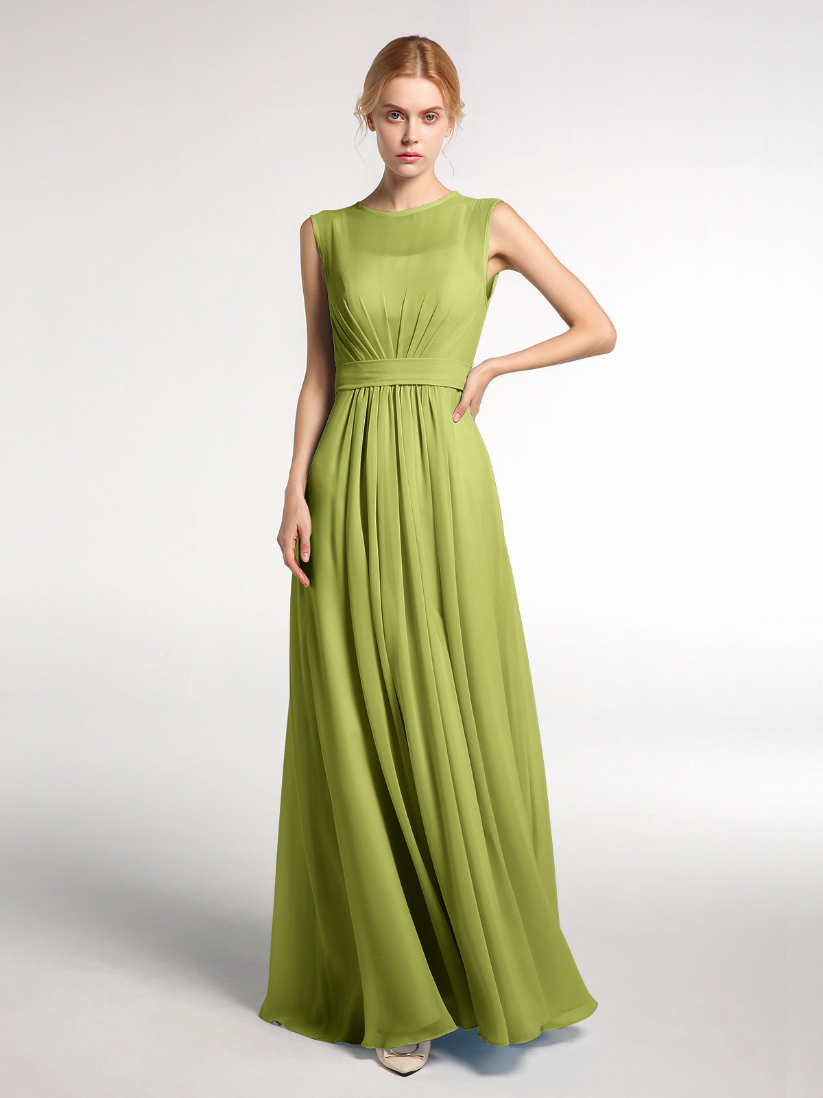 FAUX-Wrap Long Chiffon Gown with Belt Clover - Clover / US2 FAUX-Wrap Long Chiffon Gown with Belt Clover - Clover / US2