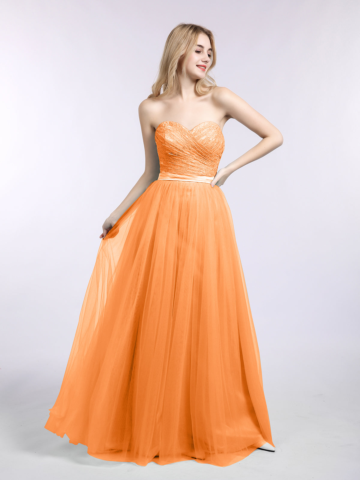 modest orange dress BABARONI Tulle Bridesmaid Dresses Sweetheart Floor-length Sleeveless Bow A-line, Orange / US0 meta-size-chart-riley-size-chart Fabric Content Evening Dress vs Cocktail Price:780