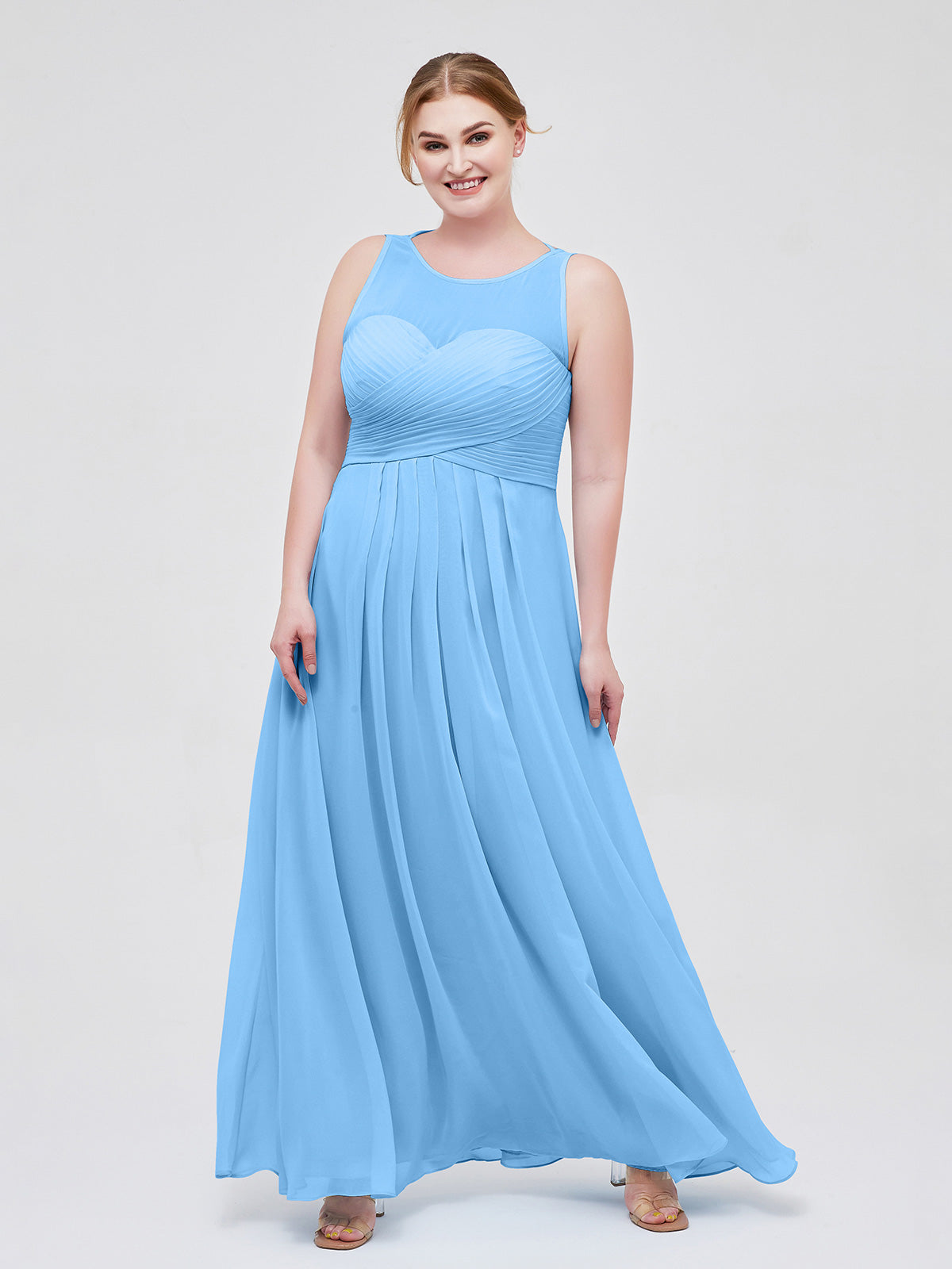 BABARONI Plus Size 2025 Illusion Sweetheart Neck Empire Chiffon Gown-Blue