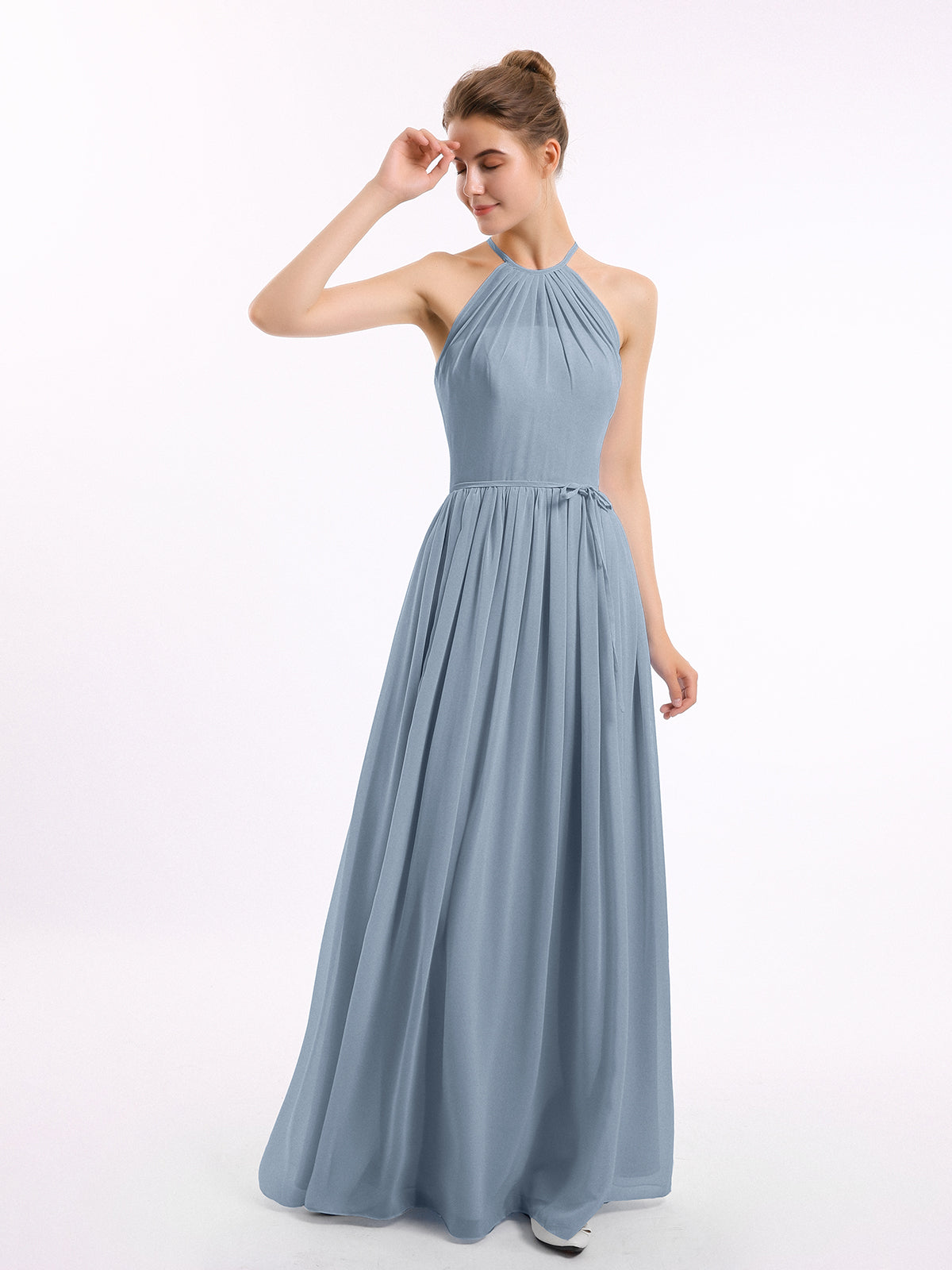 BABARONI Halter High Neck Chiffon Bridesmaid Dress-Dusty Blue, Dusty Blue / US0 BABARONI Halter High Neck Chiffon Bridesmaid Dress-Dusty Blue, Dusty Blue / US0