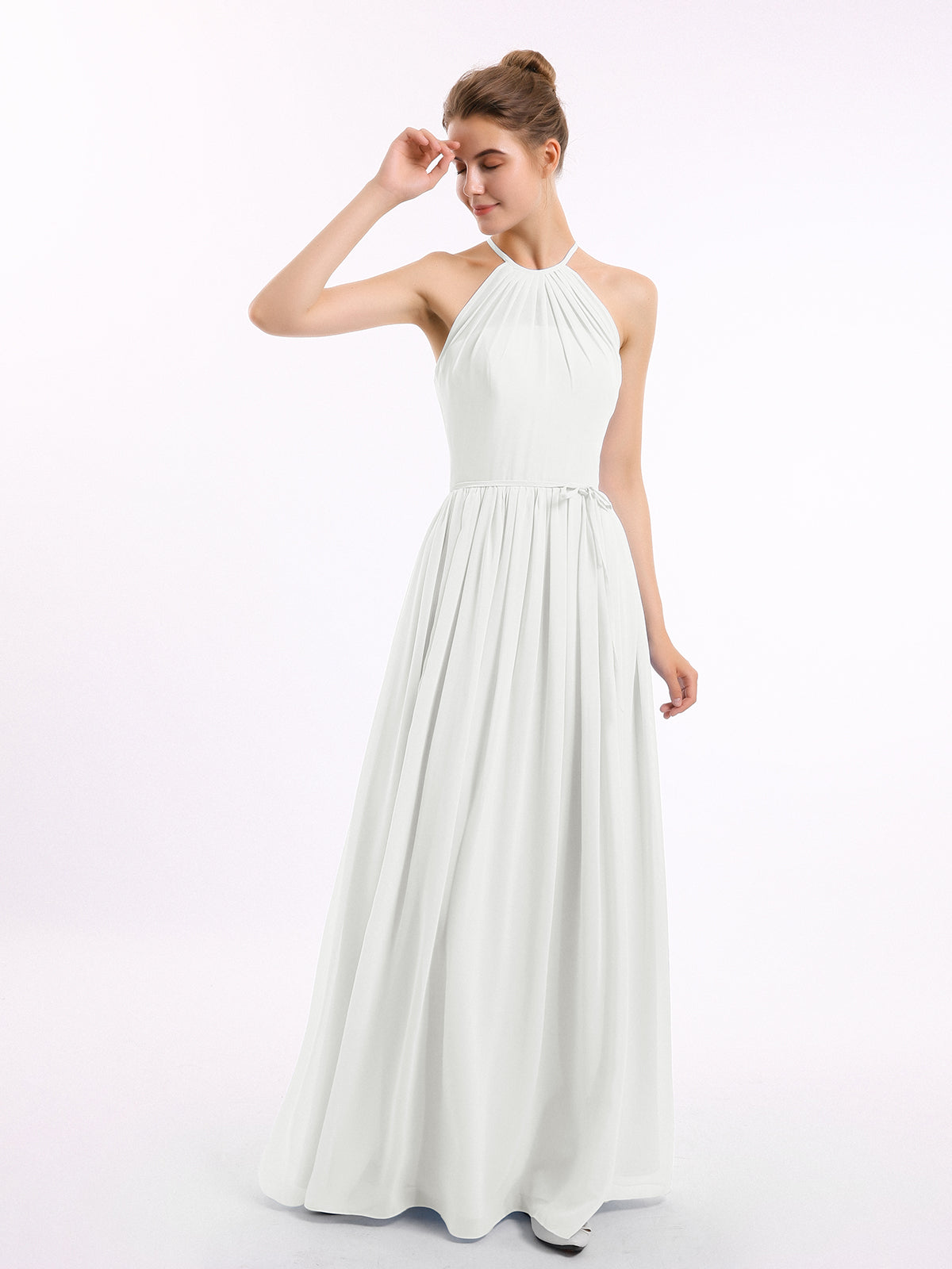 Long Halter Chiffon Dresses of Bridesmaid Ivory Plus Size