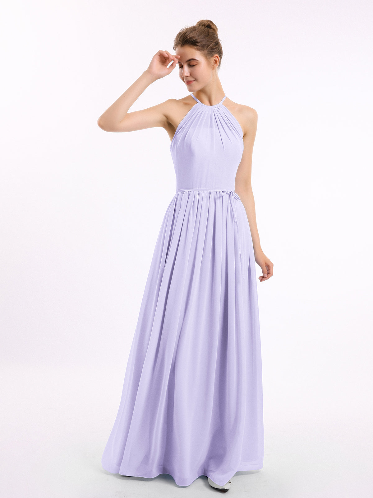 Halter High Neck Chiffon Bridesmaid Dress-Lilac – BABARONI